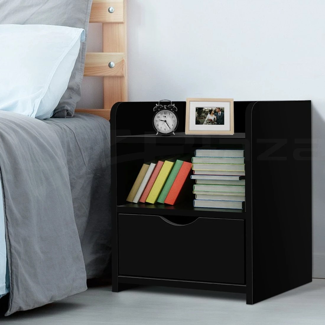 8 Artiss Bedside Table 1 Drawer with Shelf - Black, 8 of 10