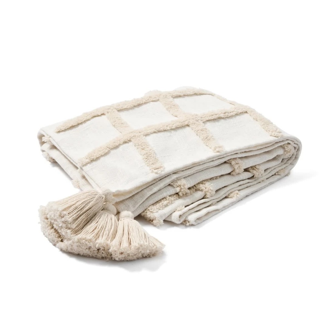 3 Grid Tufted Throw - Beige and White, 3 of 6