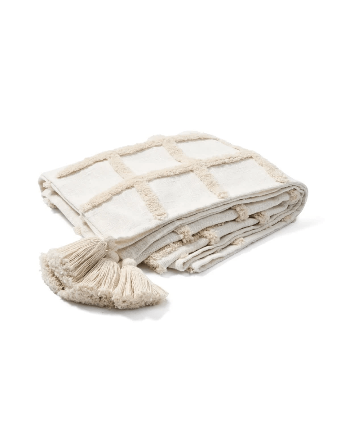 3 Grid Tufted Throw - Beige and White, 3 of 6