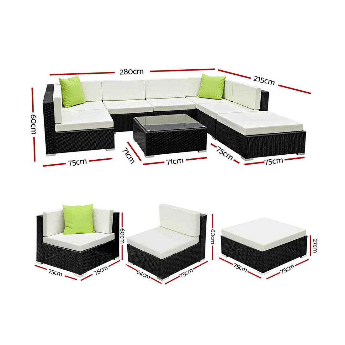 2 Gardeon 8-Piece Outdoor Sofa Set Wicker Couch Lounge Setting Cover - Black, 2 of 6