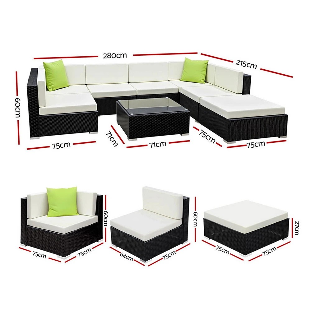 2 Gardeon 8-Piece Outdoor Sofa Set Wicker Couch Lounge Setting Cover - Black, 2 of 5
