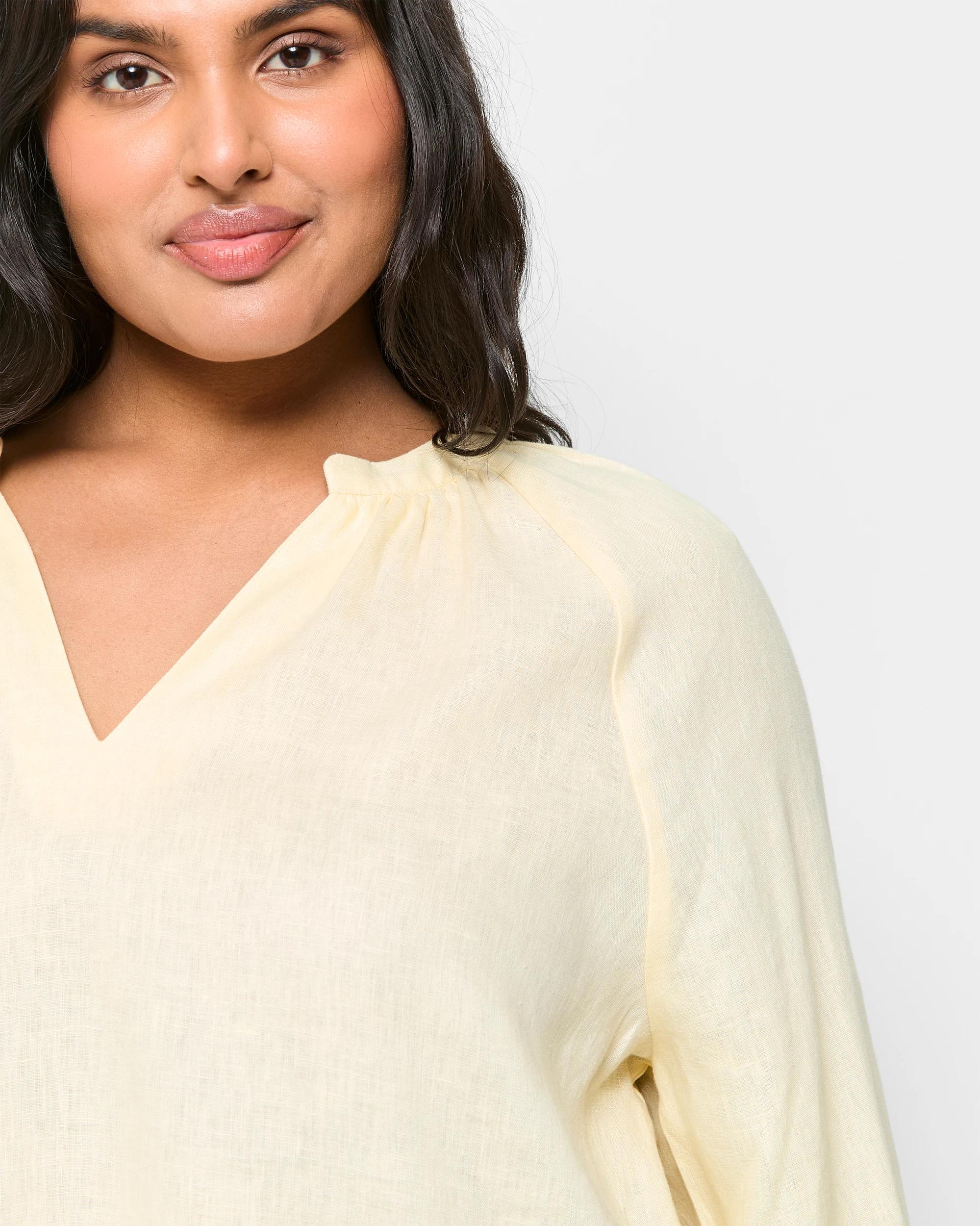 5 Target Curve Plus-size European Linen Popover Blouse — Soft Butter Yellow (size 16+) SOFT BUTTER, 5 of 5
