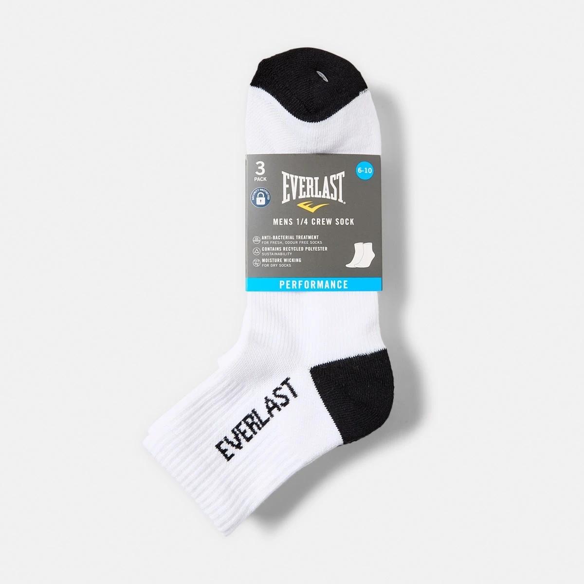 3 3 Pack Everlast Mens Quarter Crew Socks Wht Qtr Pk, 3 of 3