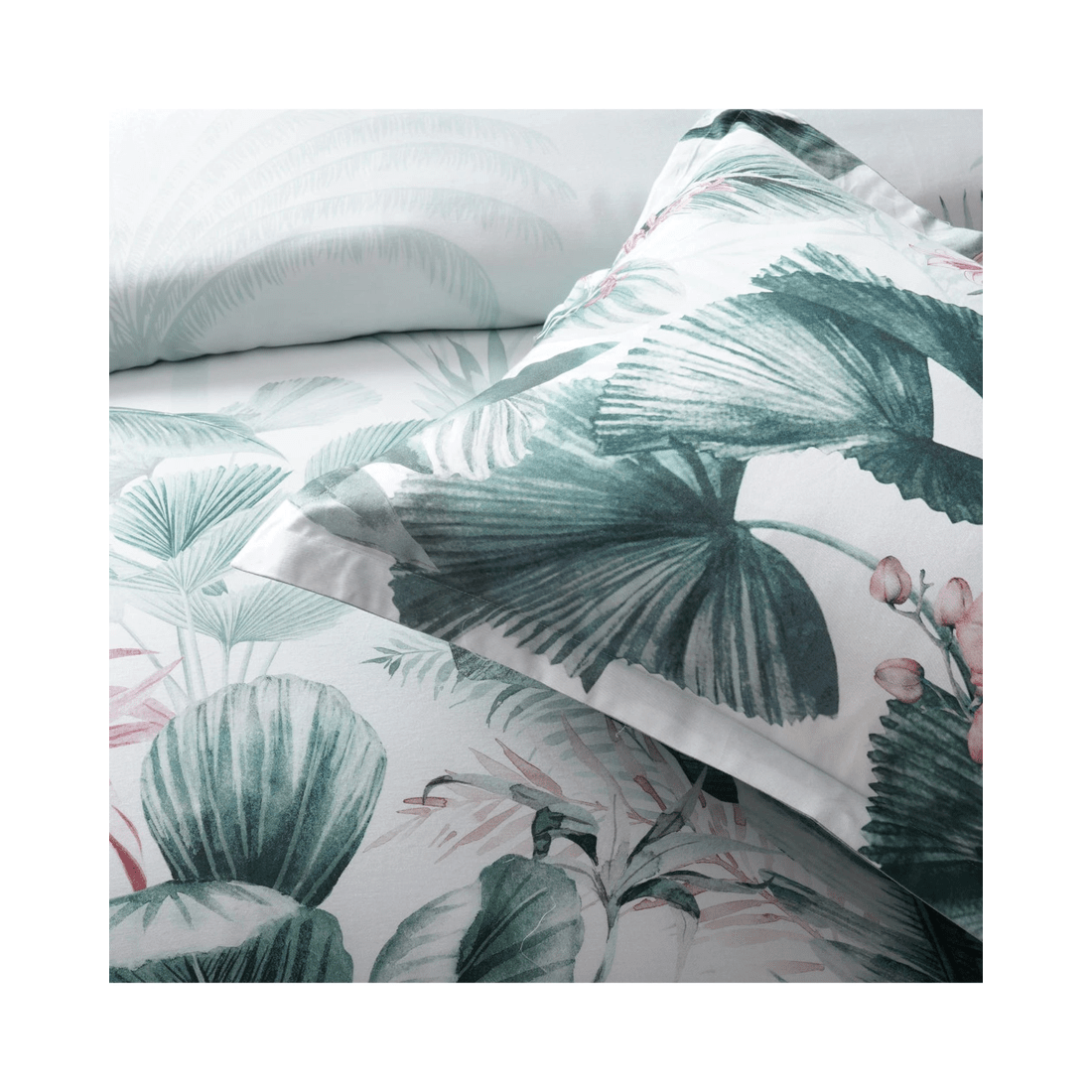 4 Bianca Bedding Abbey Green Cotton Sateen Quilt Cover Set - King (1 Quilt Cover + 2 Standard Pillowcases) - White, 4 of 5