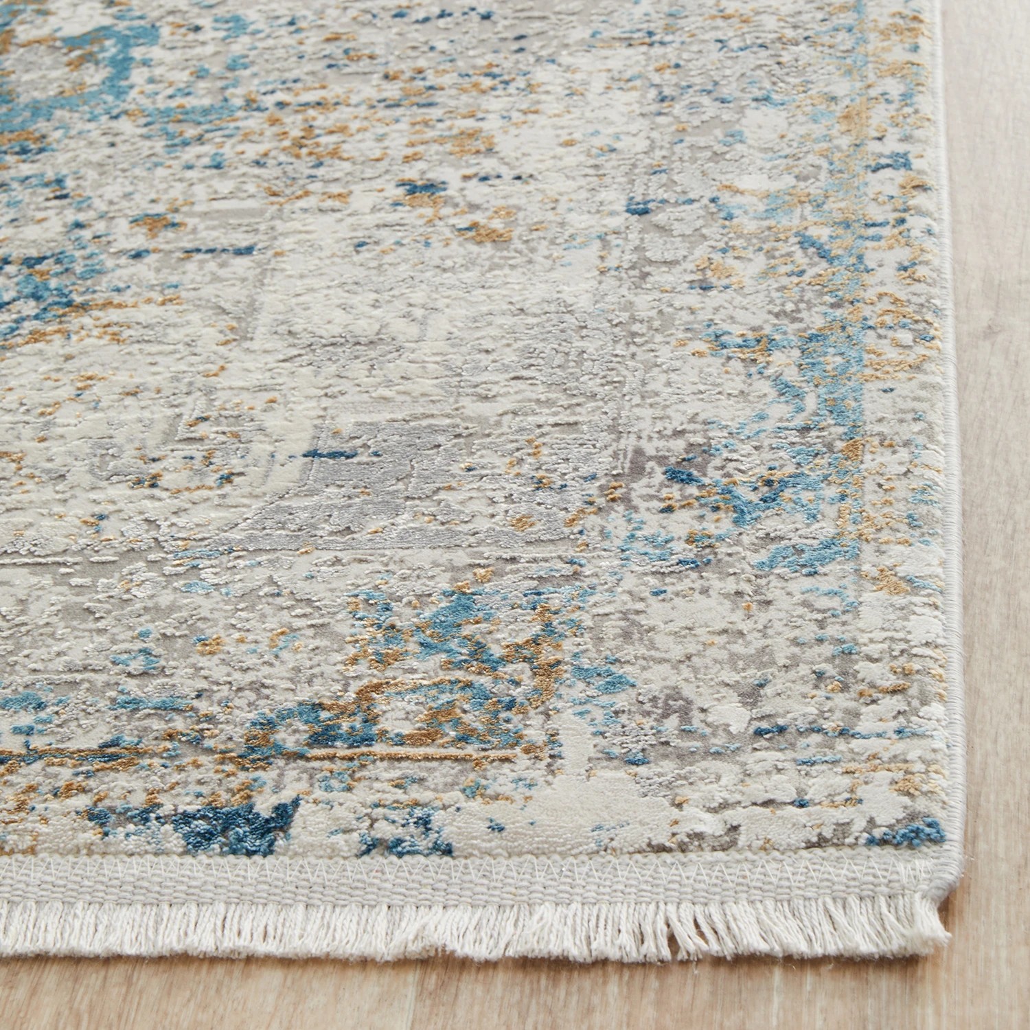 6 Common Ground Rugs Glimmers 104 400x80cm Runner - Large Bamboo Silk Power Loomed Rug - Blue, 6 of 9