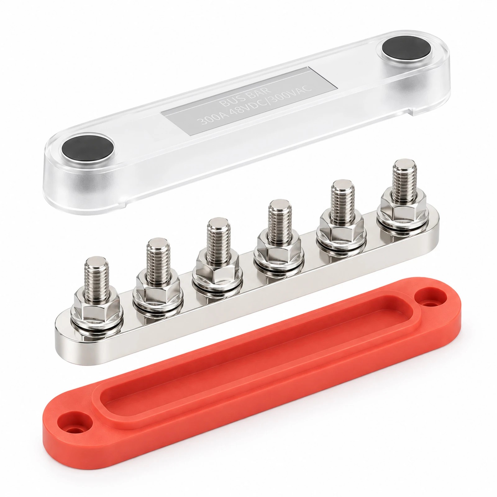 6 VoltX 300A 6-Gang M8 Bus Bar, Red, 12V Power Distribution, 6 of 10