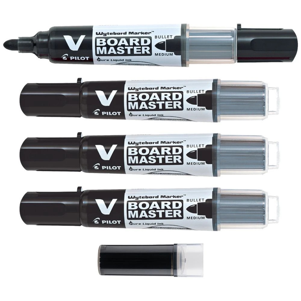 3 PILOT V Board Whiteboard Marker Bullet Black 4 Pk + 1 Refill, 3 of 8