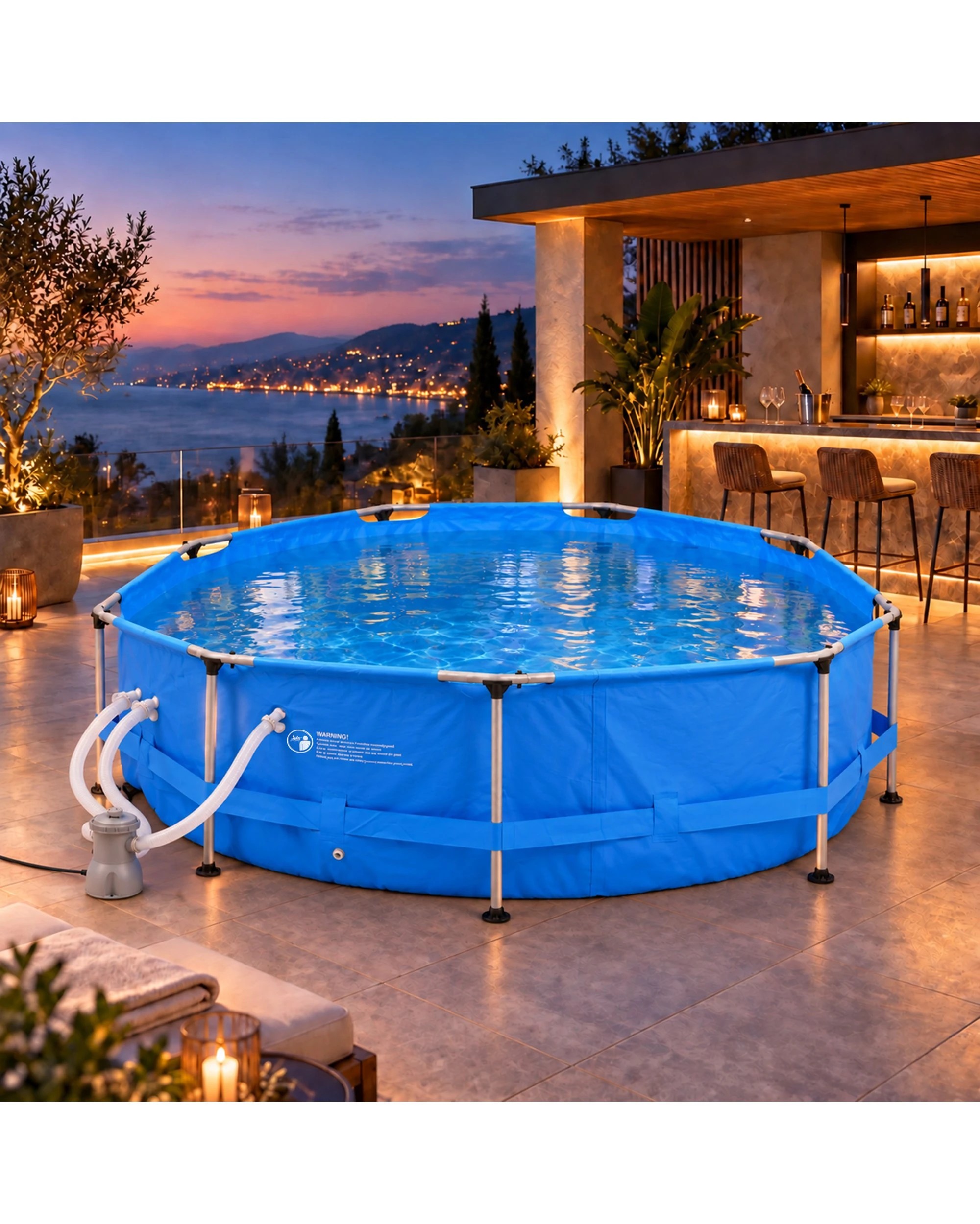 Advwin Above Ground Swimming Pool with Pump, Durable Round Steel Frame ...