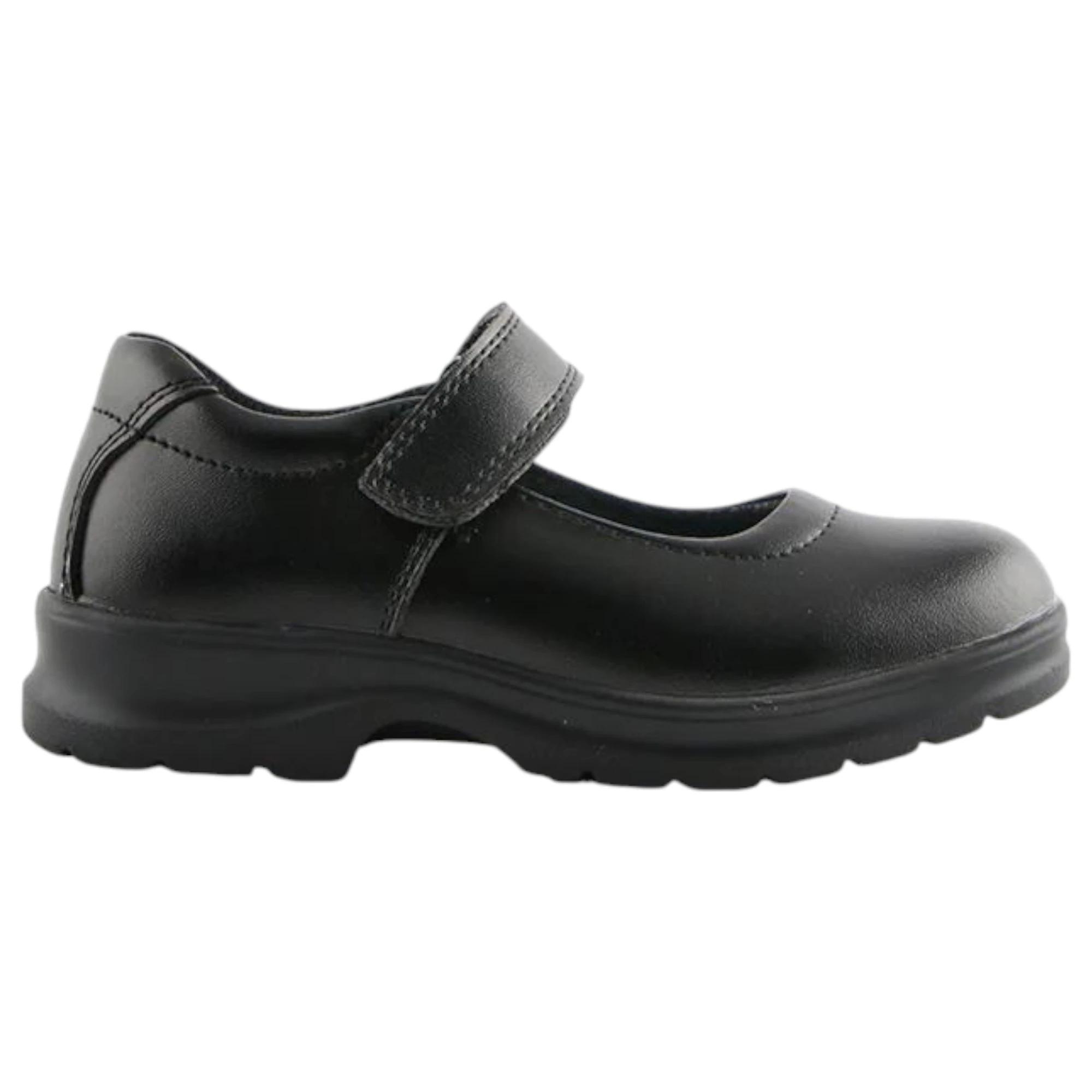 1 Grosby Ella Jnr 2 Black Girls Kids Leather Slip On Shoes BLACK, 1 of 4