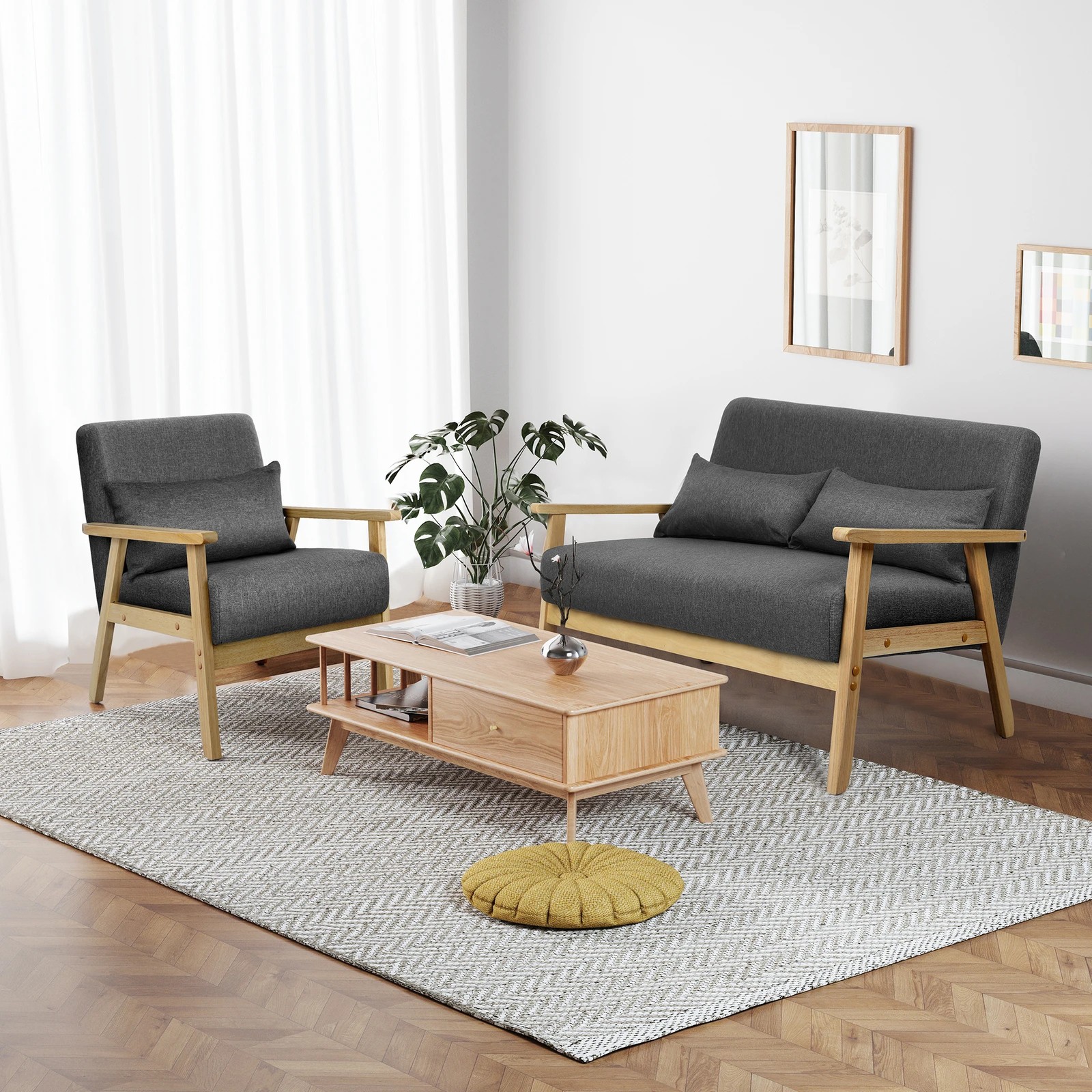 7 Alfordson 2 Seater Sofa Lounge Chair Fabric Armchair Accent Chair Loveseat - Dark Grey, 7 of 10