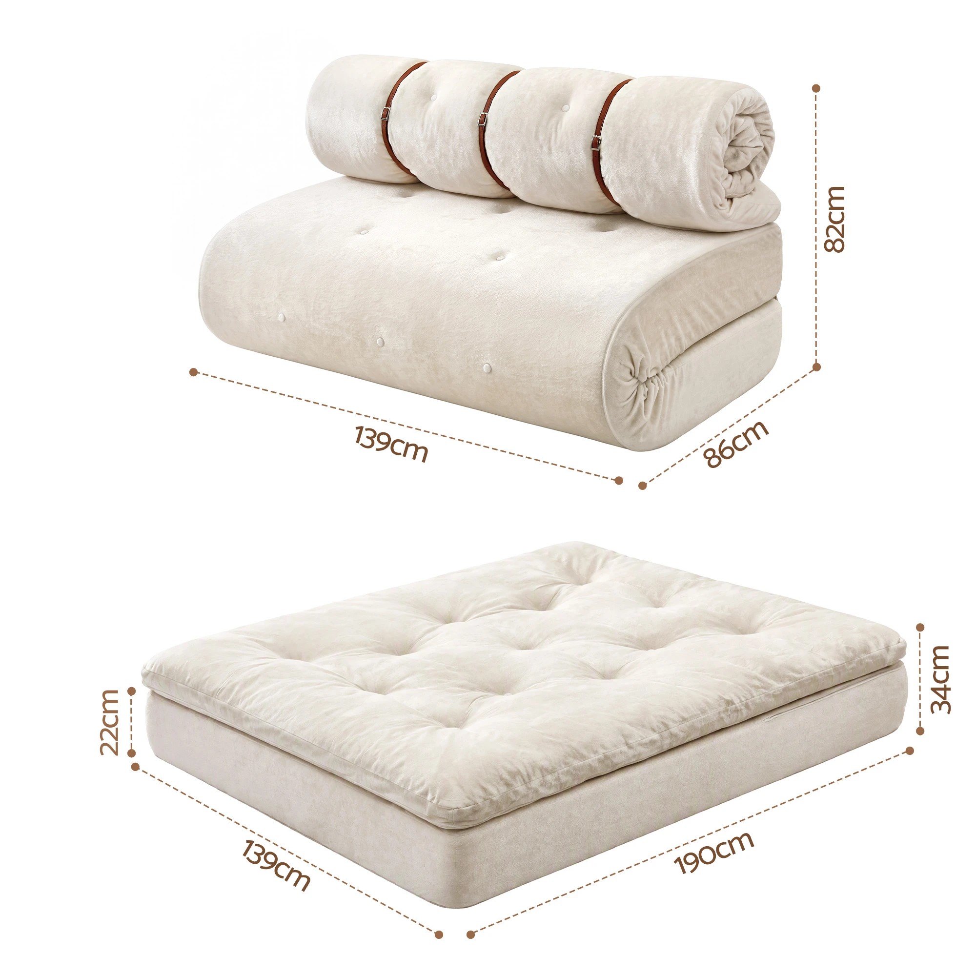 Artiss Convertible Sofa Bed Roll-Up Sleeper Chair Fold Out Couch ...
