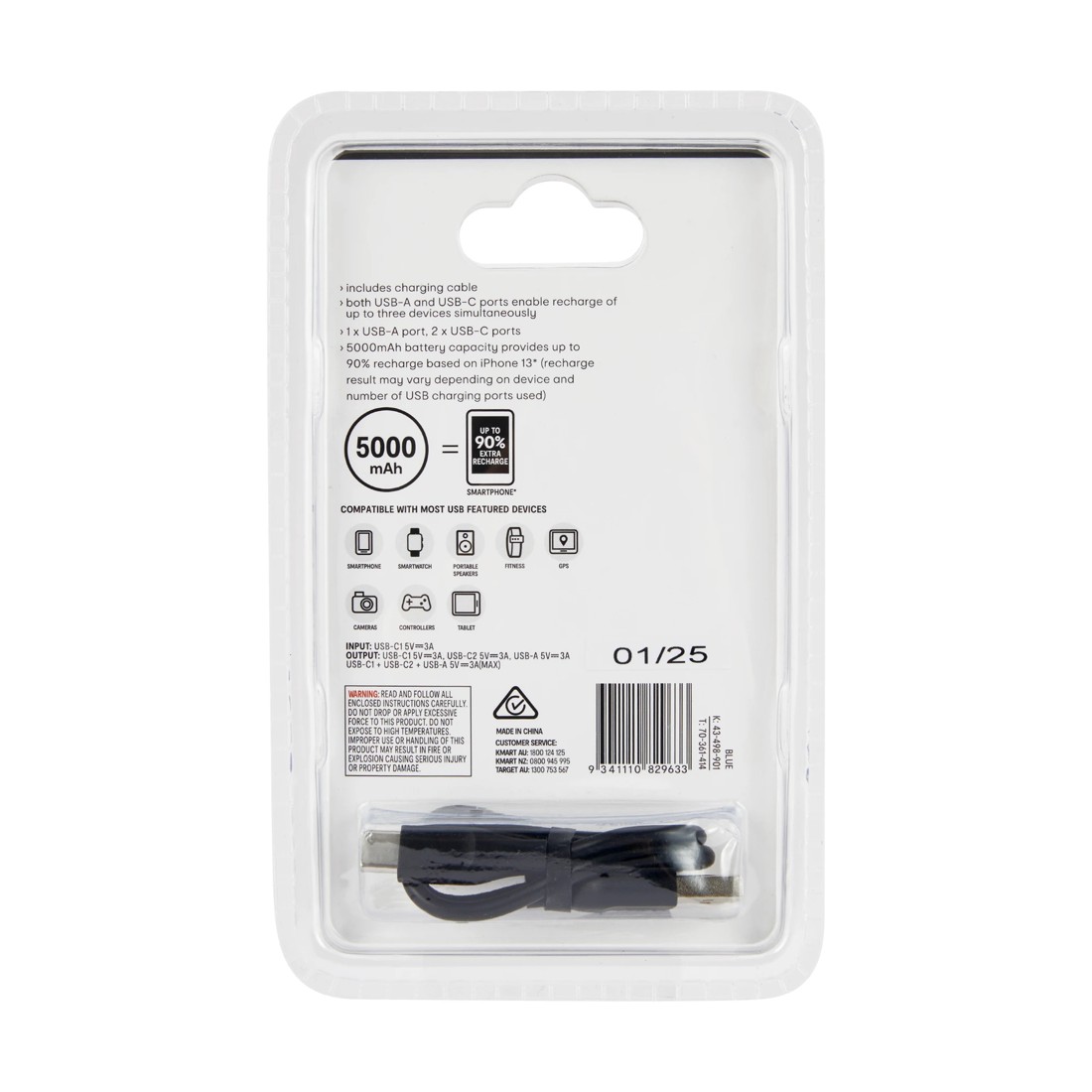 9 USB-A to USB-C 15W 5000mAh Portable Charger - Blue, 9 of 9