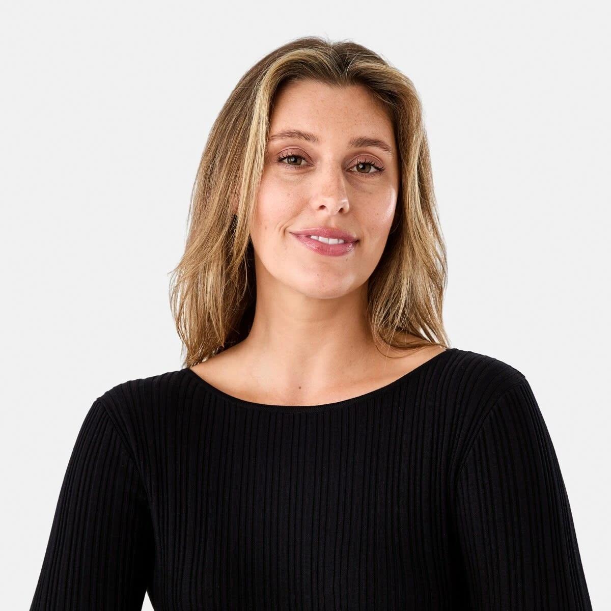 4 Long Sleeve Rib Boat Neck Top BLACK, 4 of 7