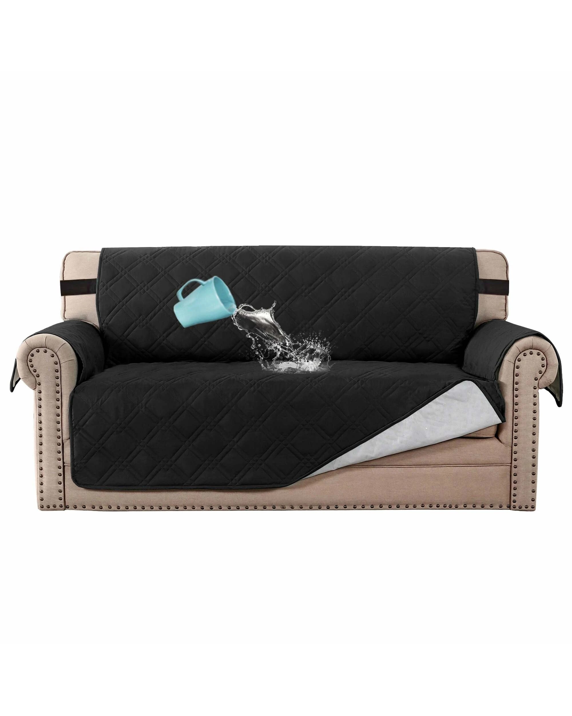1 Smarcute 2 Seater Waterproof Sofa Cover Couch Cushion Furniture Protector - Black, 1 of 5