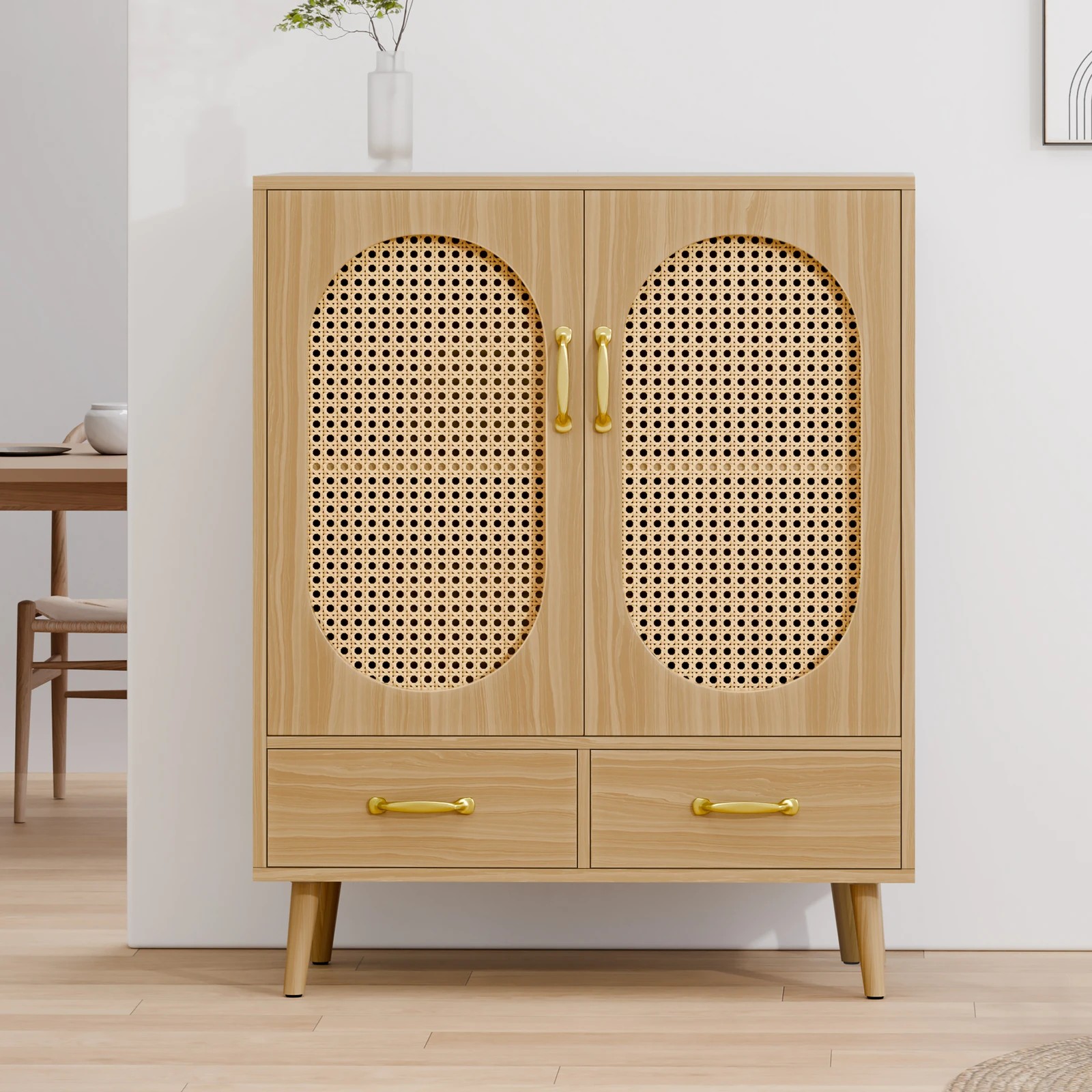 9 Alfordson Buffet Sideboard Rattan Storage Cabinet - Oak, 9 of 9