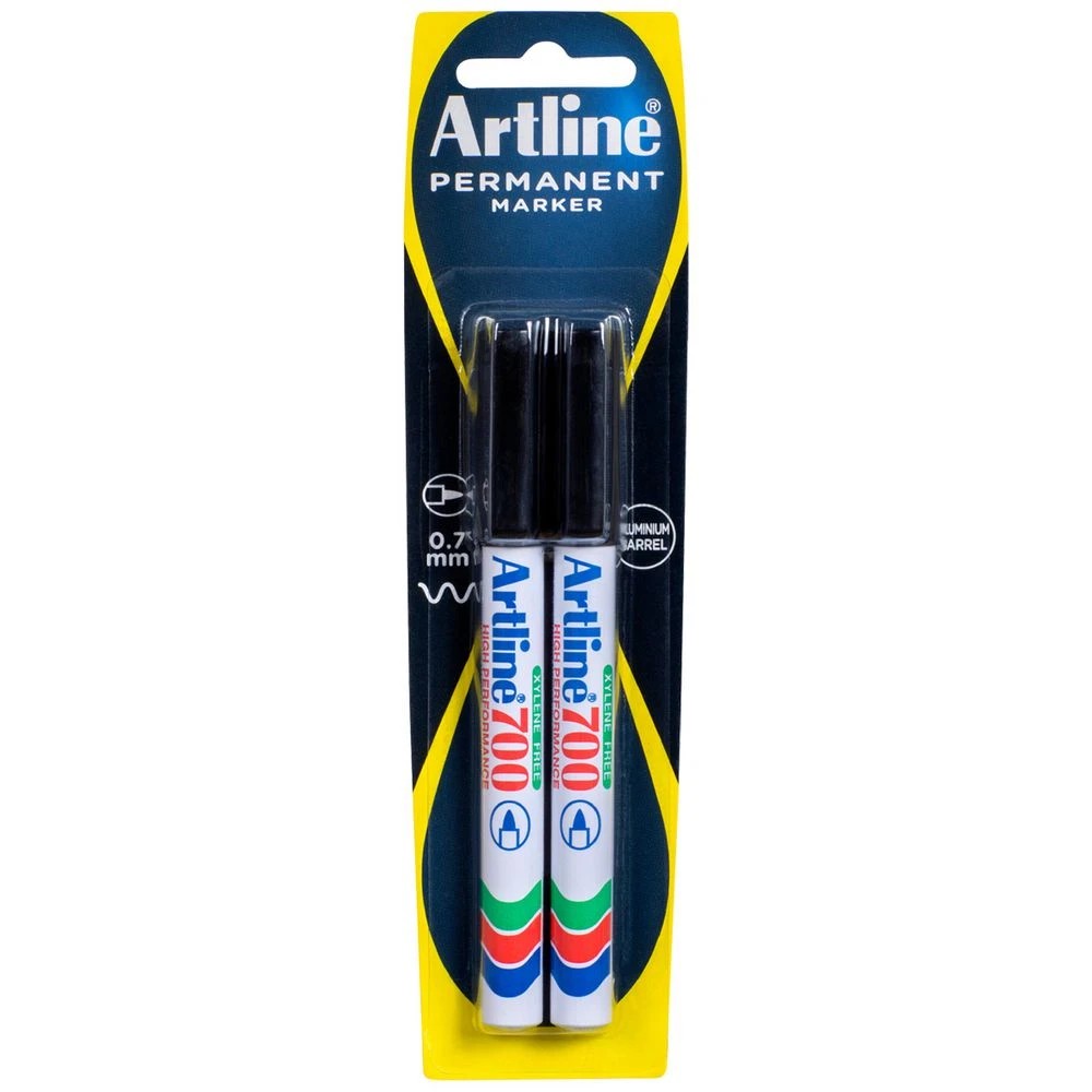 1 Artline 700 Permanent Markers Black 2 Pack, 1 of 2