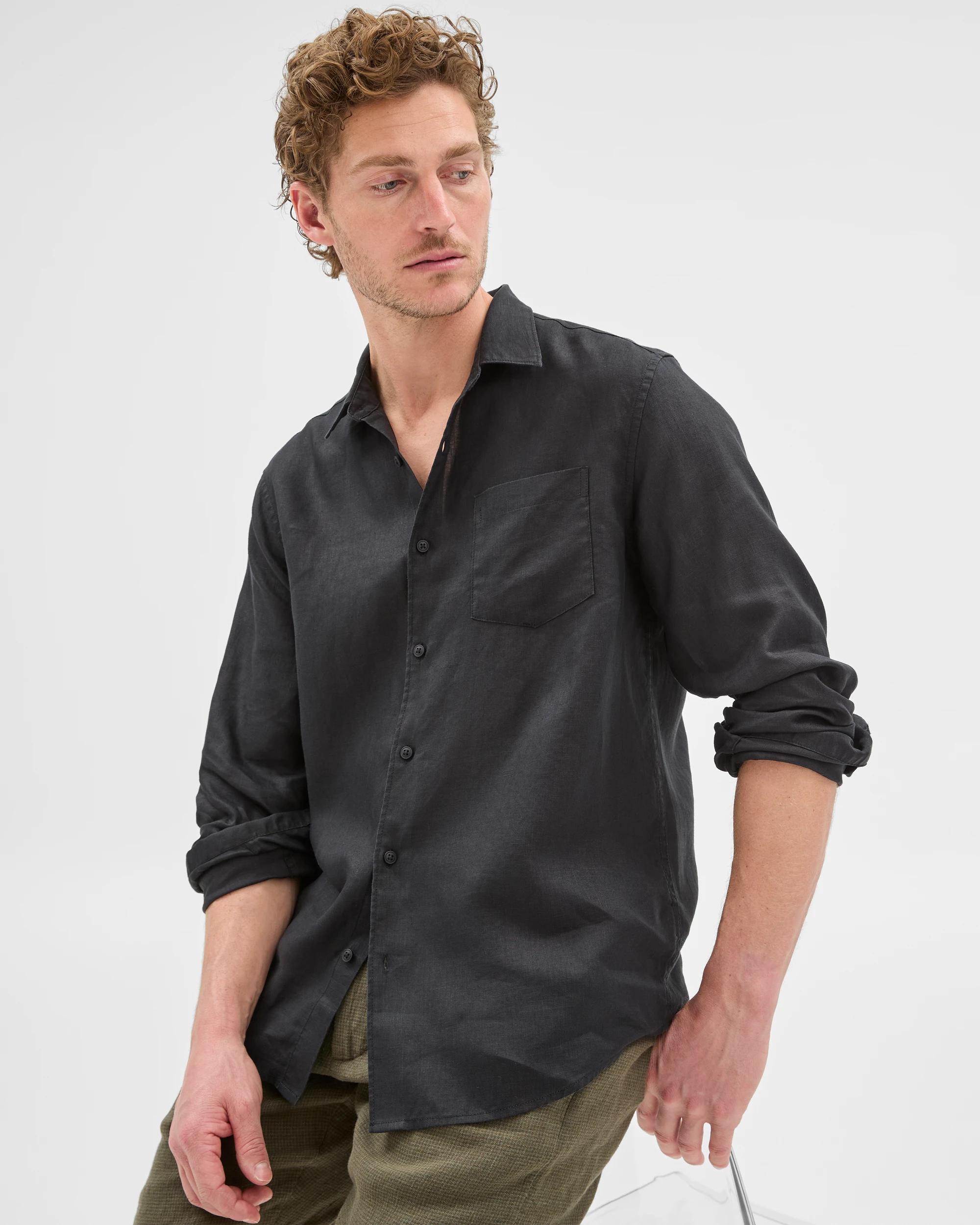 1 Target European Linen Long Sleeve Shirt BLACK, 1 of 7