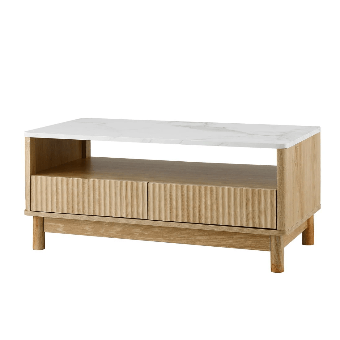 1 Artiss Coffee Table Drawer Shelf Marble Effect Wood& - Natural, 1 of 7