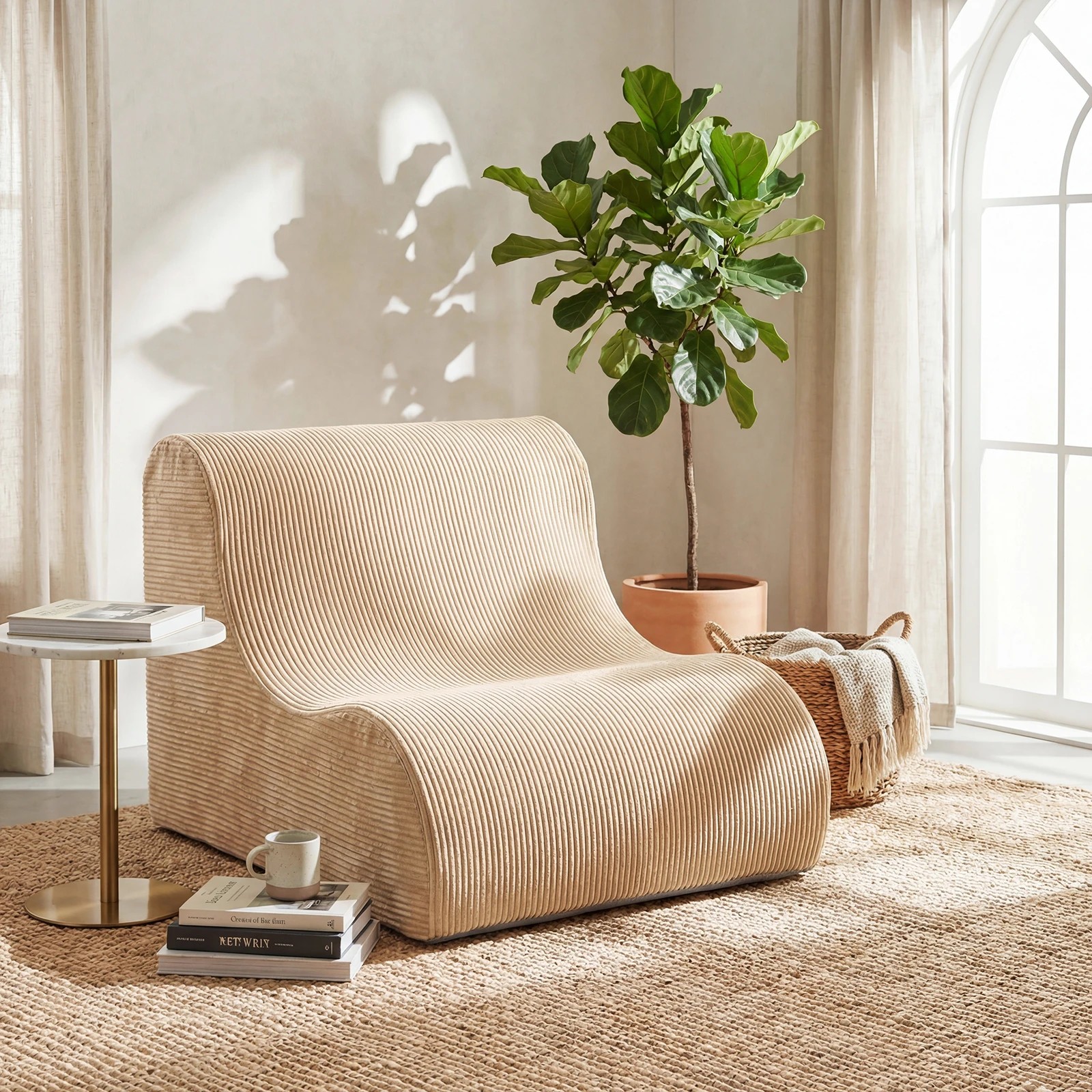 2 Costway Bean Bag Chair Curved Lazy Floor Sofa Anti-slip Single Lounge Seat Home Office - Beige, 2 of 4