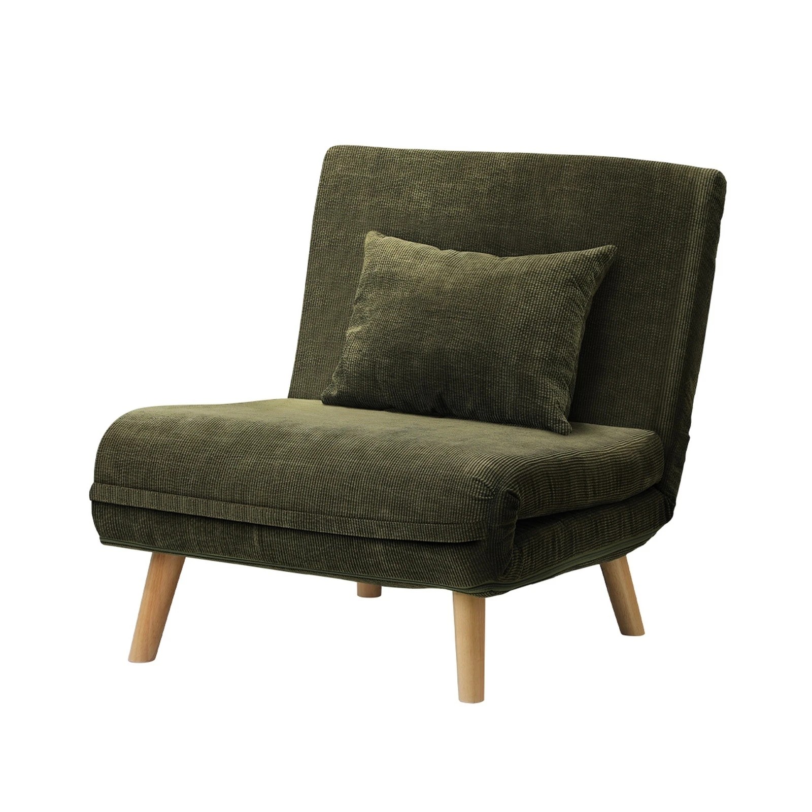 1 Oikiture Sofa Bed Lounge Chair Polyester Recliner Wood Leg Single Seat
 - Green, 1 of 9