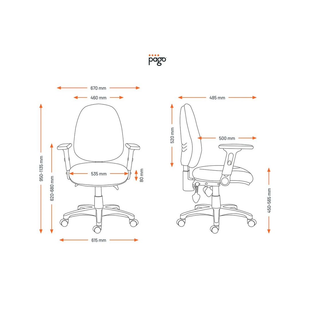 3 Pago Matrix II Plus Heavy-Duty Ergo Chair Folding Arms Red, 3 of 3