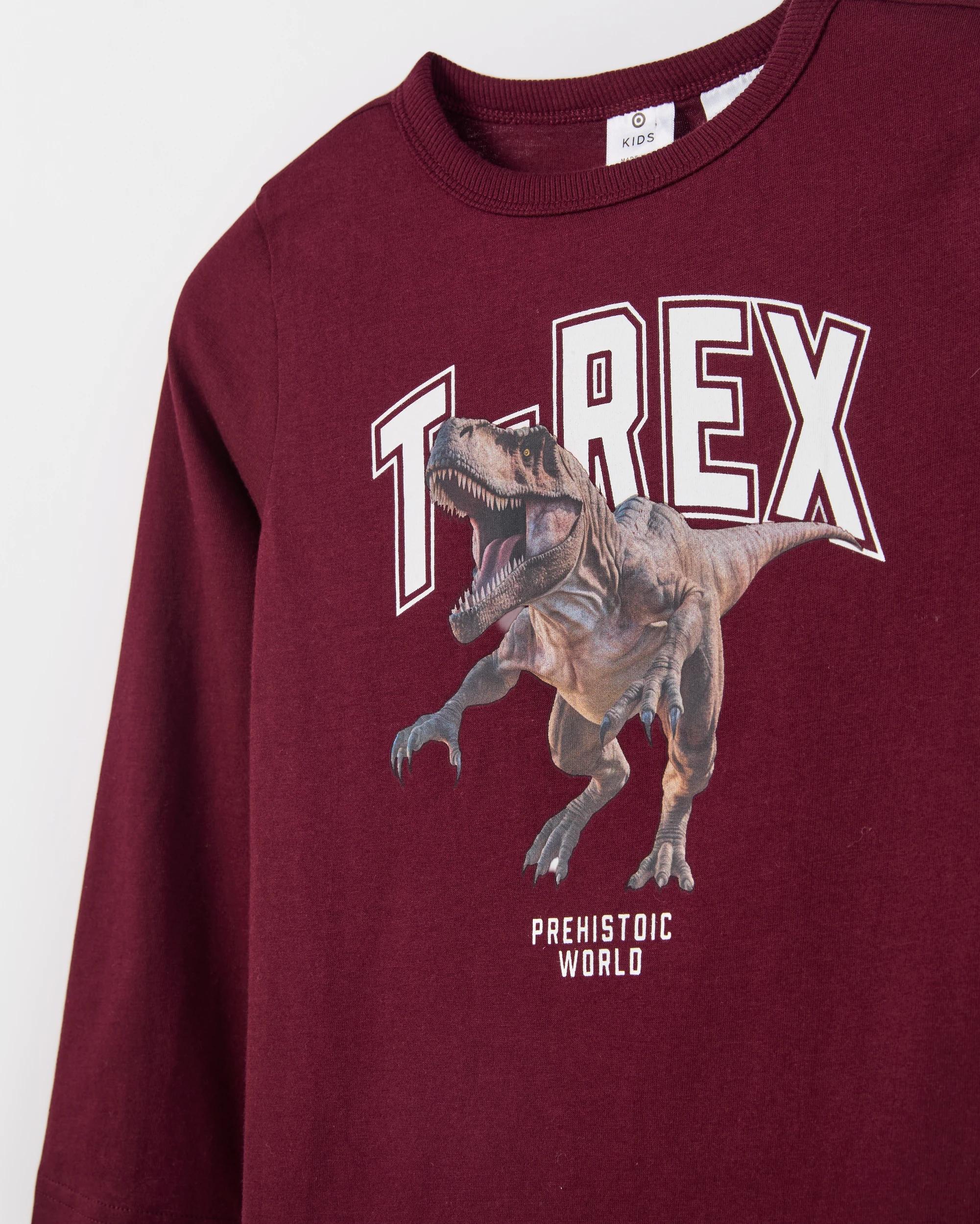 4 Target Kids Australian Cotton 2 Pack Younger Boys Knit Pyjama Set BURGUNDY T-REX, 4 of 5