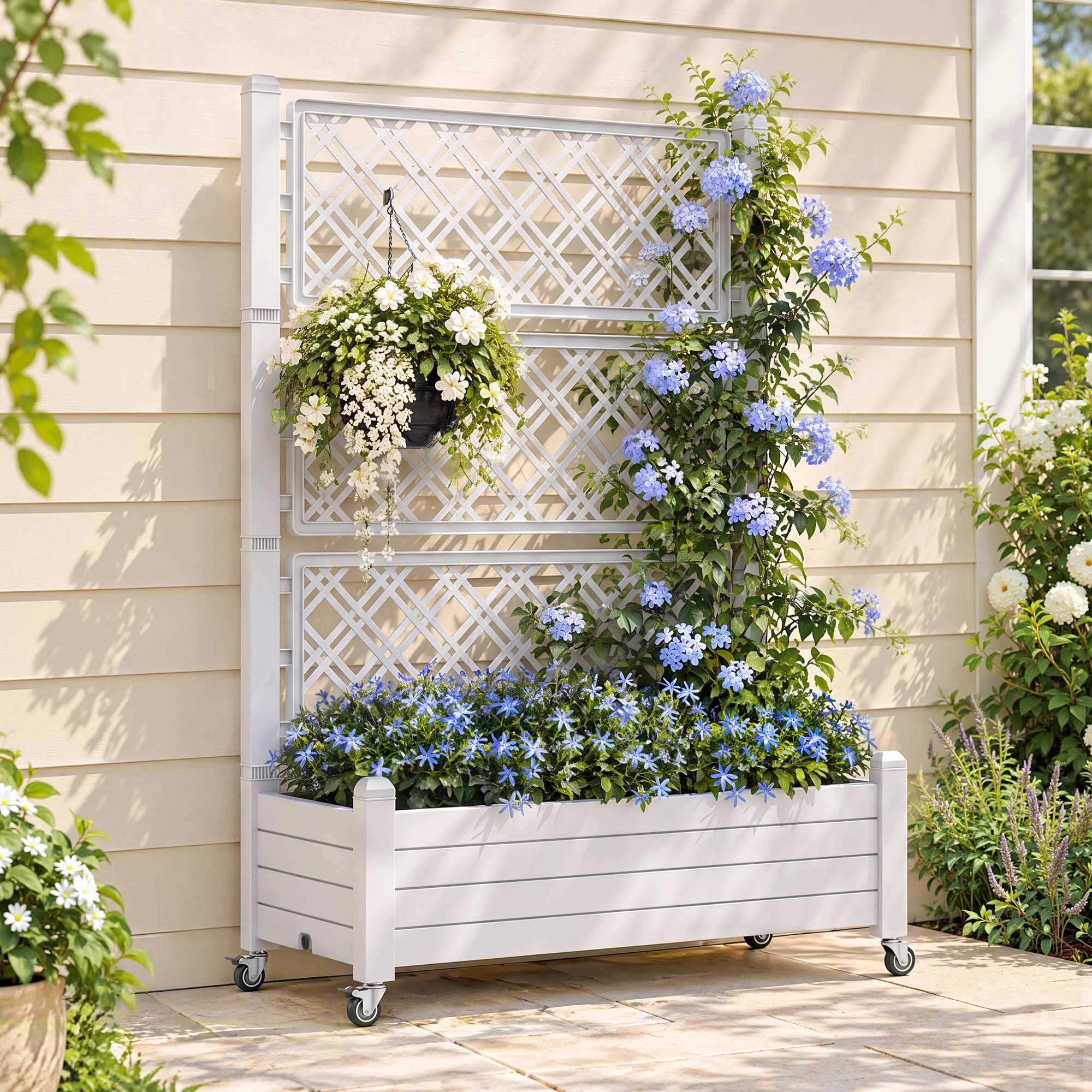 Green Fingers Mobile Planter Box with Trellis, Garden Bed with Privacy ...