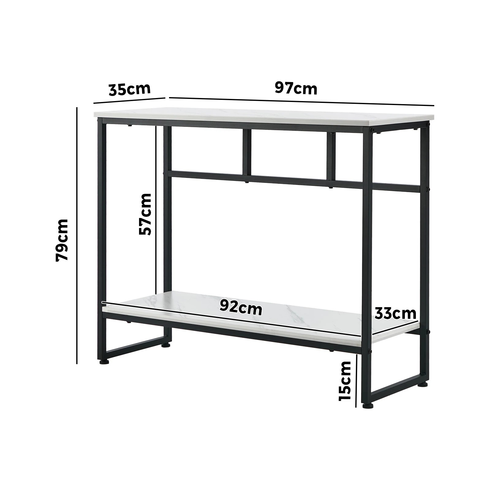 2 Oikiture Console Table Hallway Marble Effect Metal Entry Table Display - Black, 2 of 9
