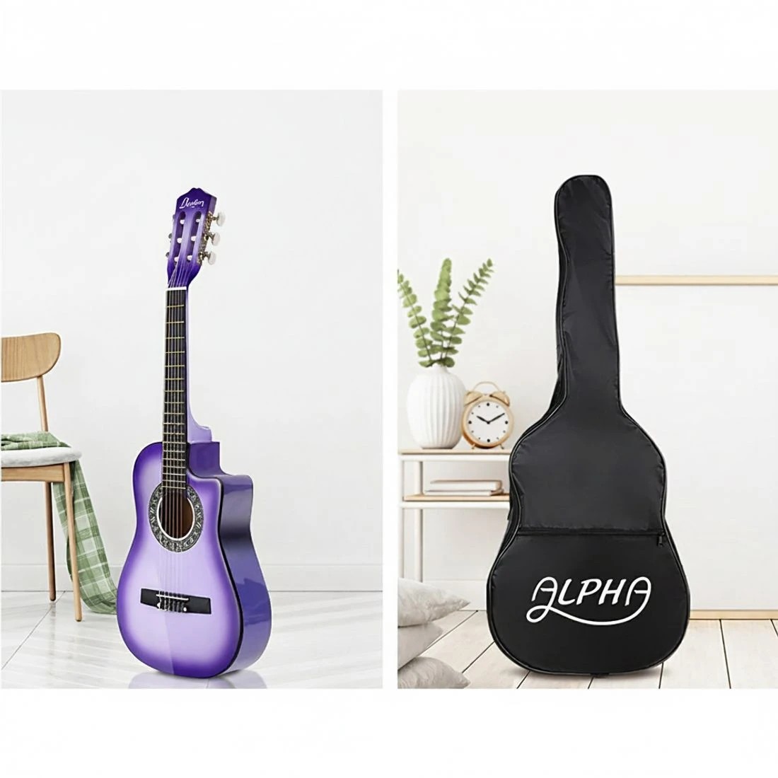 4 Alpha 34 Inch Classical Guitar Wooden Body Nylon String w/ Stand Beignner - Multi, 4 of 6