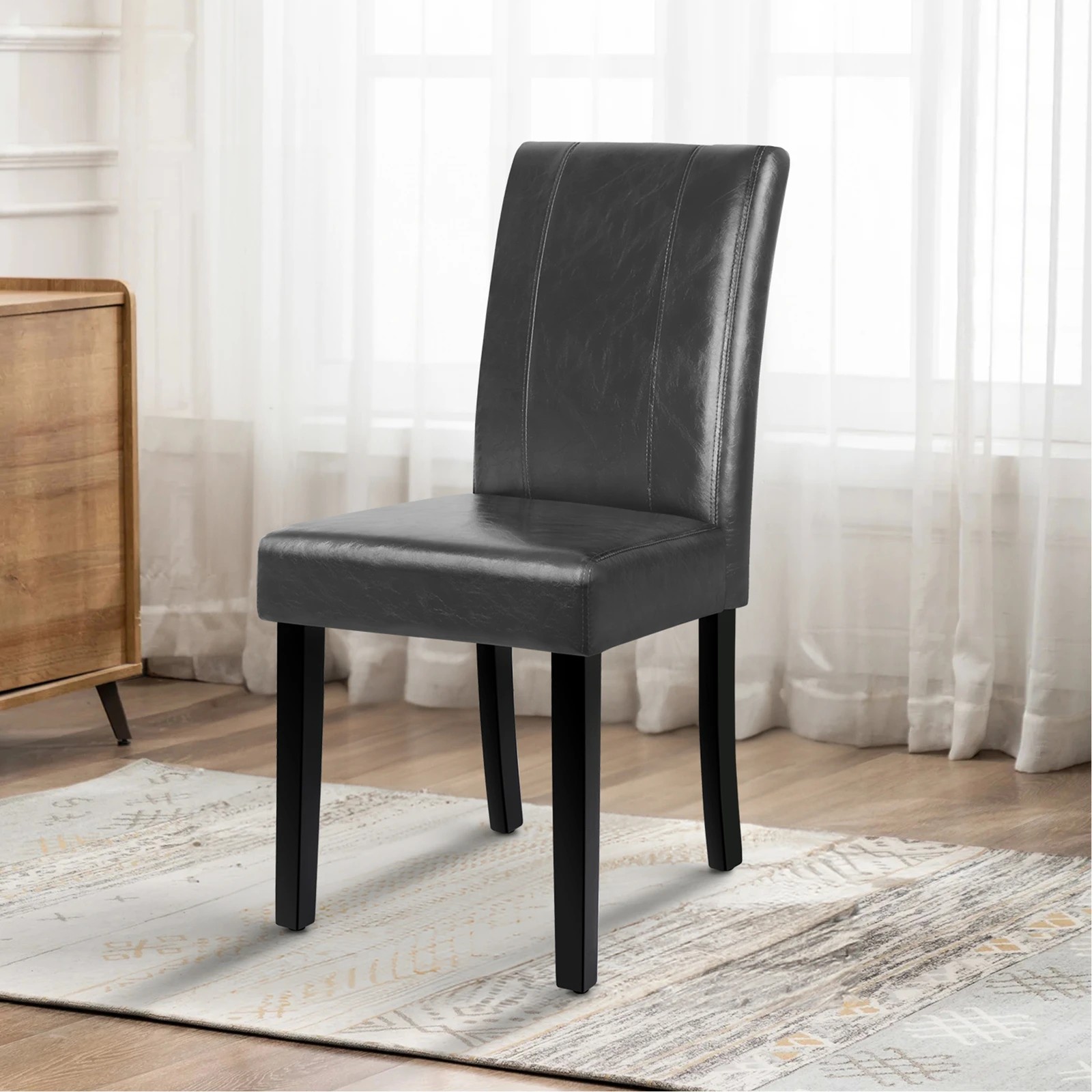 8 Alfordson 4x Dining Chairs Cafe Kitchen Chair High-Back Wooden PU Leather - Grey, 8 of 10