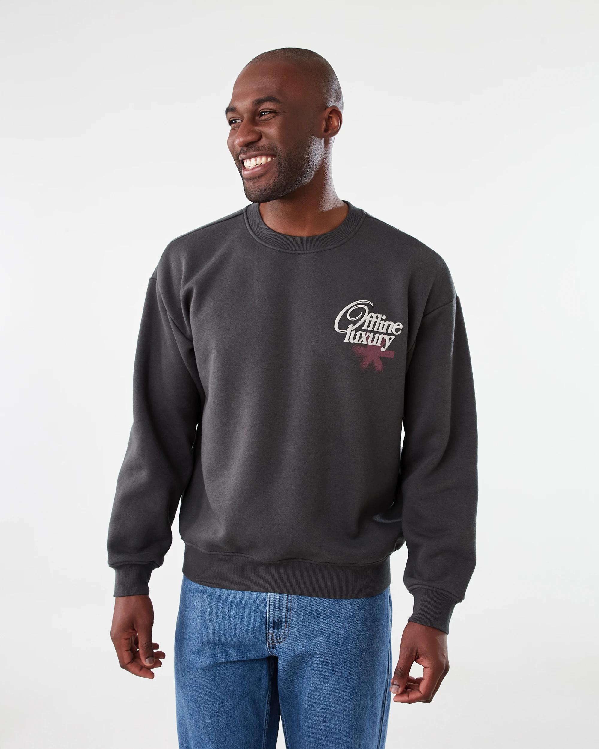1 Oversized Print Crew Neck Sweatshirt Blk Offlne, 1 of 8