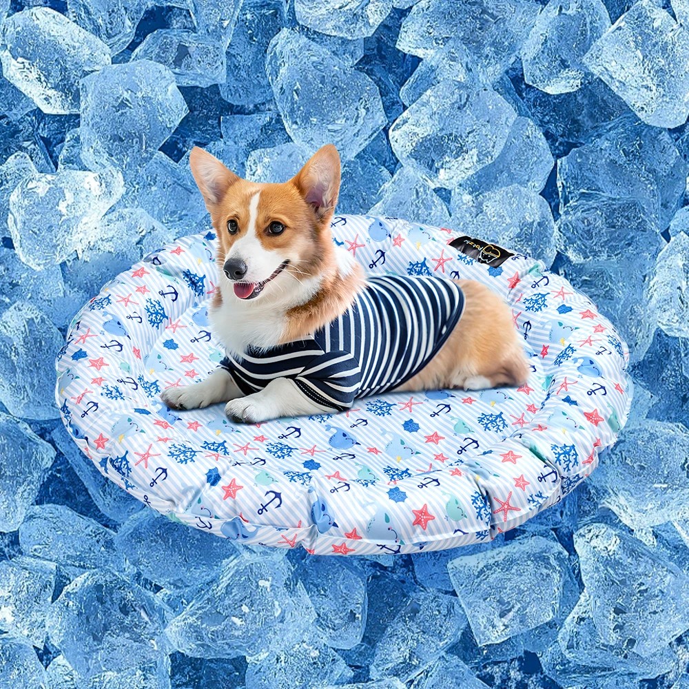 3 Petzly Pet Cooling Mat Dog Cat Bed Non-Toxic Sofa S Size Summer Pad Round 62CM - Blue, 3 of 3