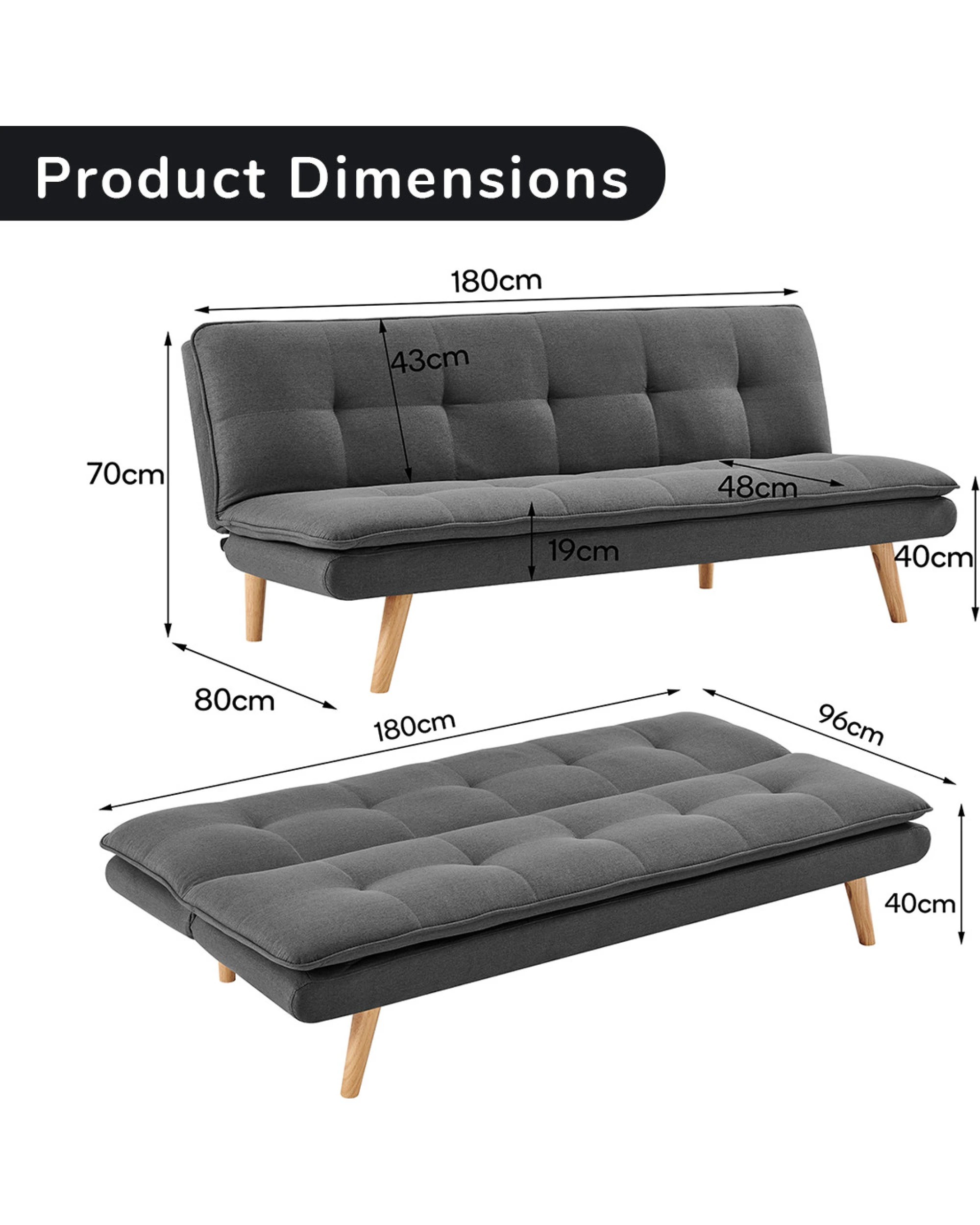 9 Sarantino 3 Seater Linen Sofa Bed Couch Lounge Futon - Dark Grey, 9 of 10