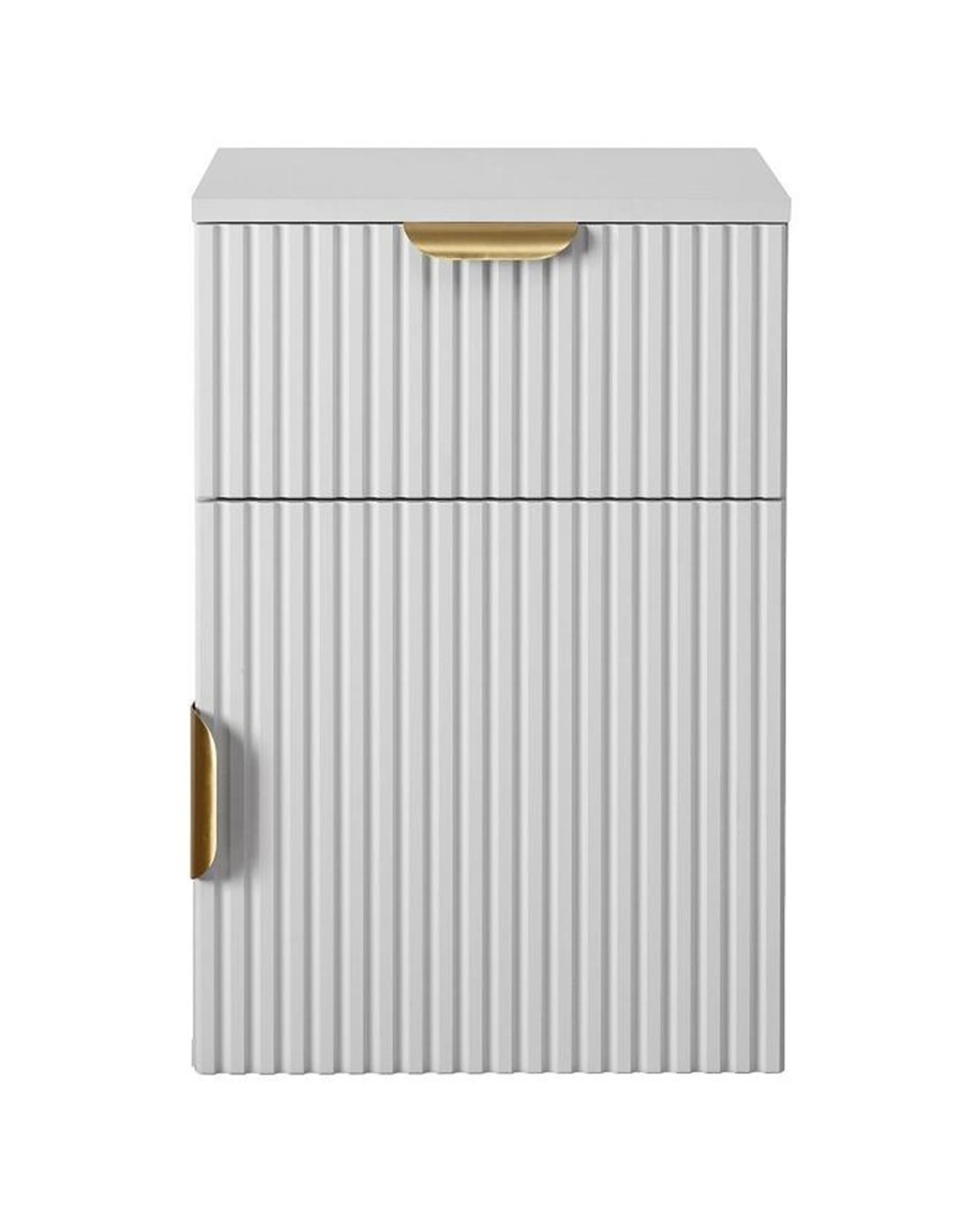 1 European Cabinetry Porto Bedside Table Fluted Front Brass Pull Handle - White, 1 of 3