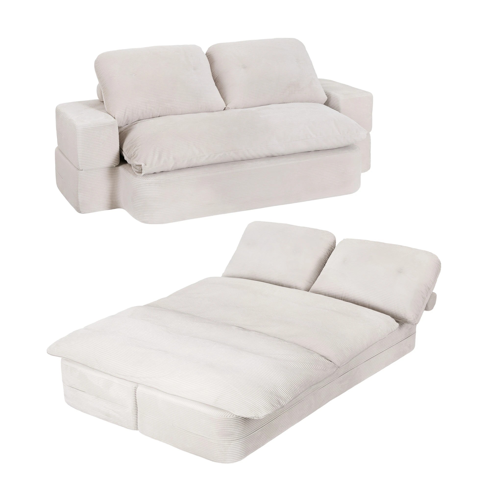 1 Artiss Convertible Folding Sofa Bed 30D High-Density Foam Boneless Couch with Corduroy Sleeper Couch Lounger - Beige, 1 of 3