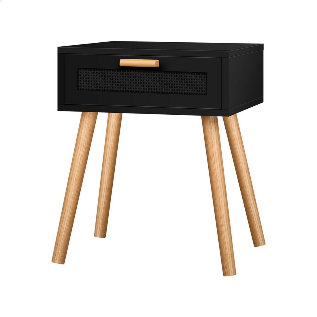 1 Alfordson Bedside Table Nightstand Side Storage Drawer Wooded Rattan - Black, 1 of 10