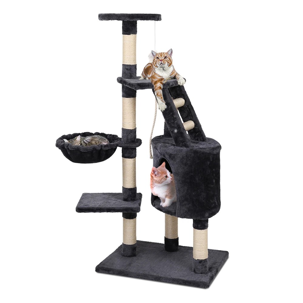 1 i.Pet Cat Tree 120cm Tower Scratching Post Scratcher Wood Condo House Bed Toys - Grey, 1 of 6