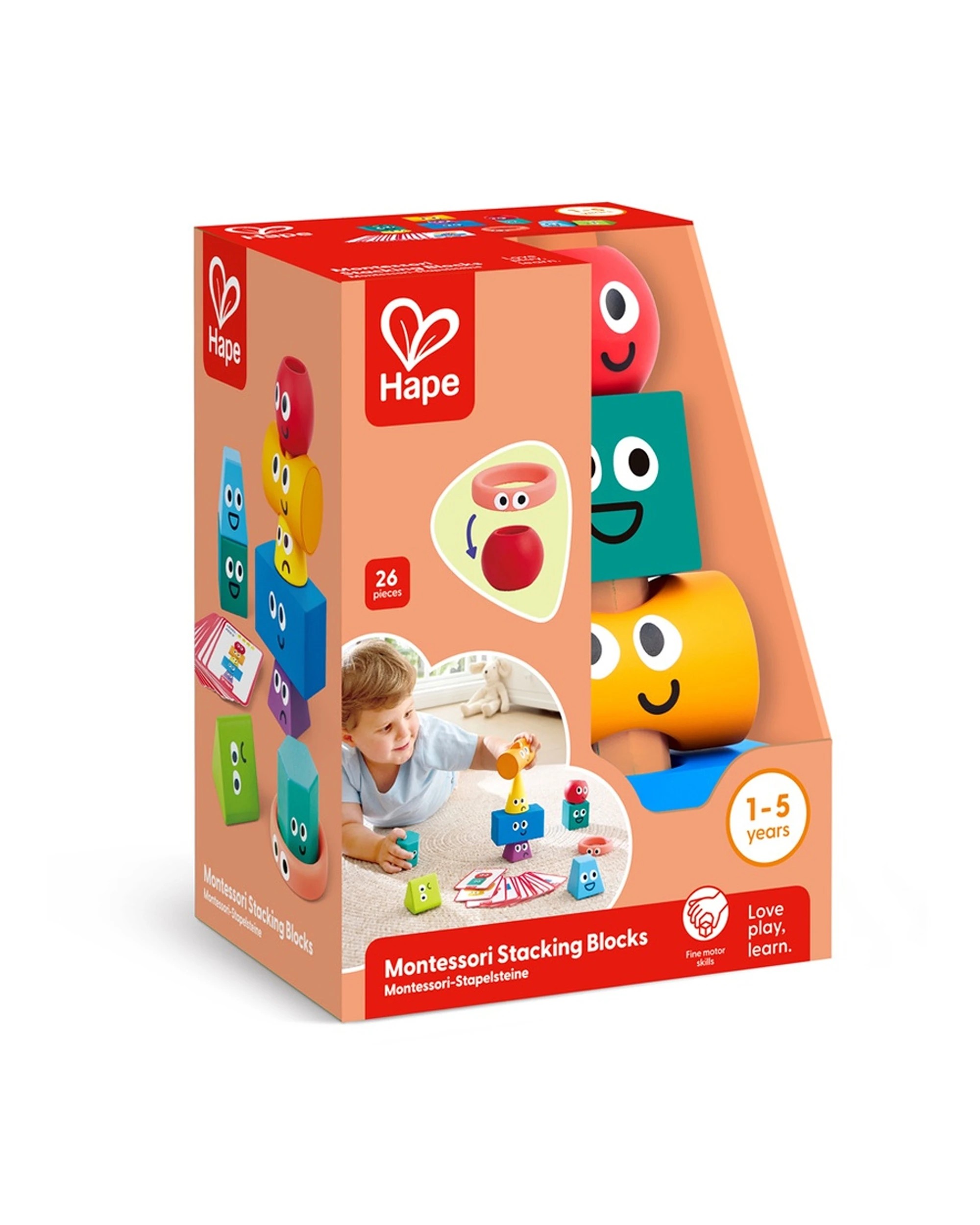 2 Hape 26pc Montessori Stacking Blocks Toy 10 Shapes 16 Challenge Cards Kids - Multi, 2 of 4