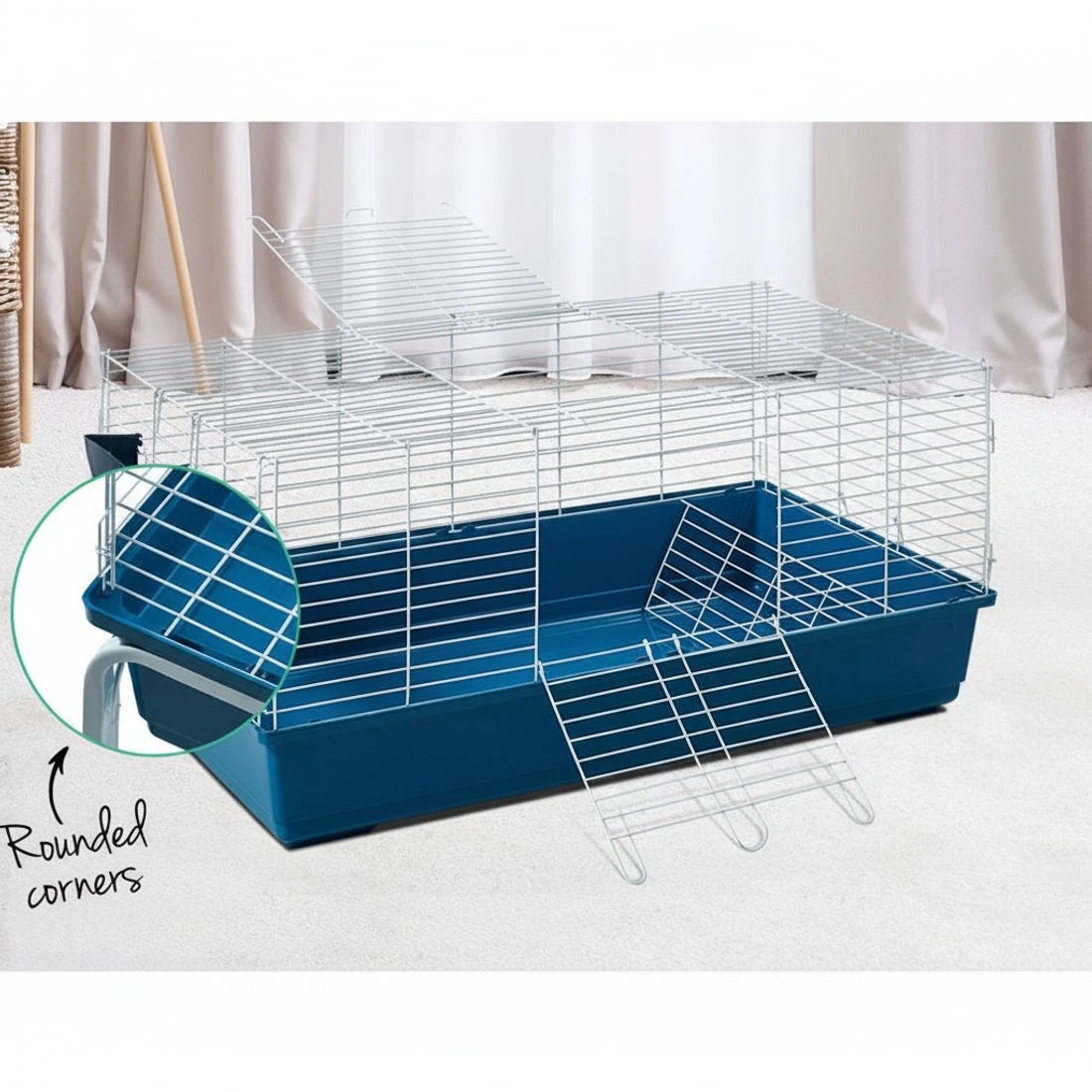 6 i.Pet Rabbit Cage Hutch 106cm Indoor Enclosure Carrier - Blue, 6 of 8