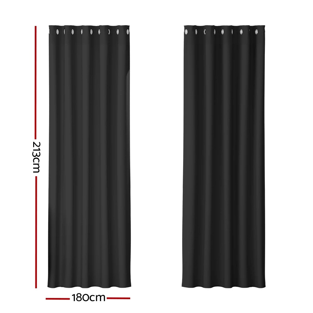 2 Artiss 2X Blockout Curtains Eyelet 180x213cm - Black, 2 of 6
