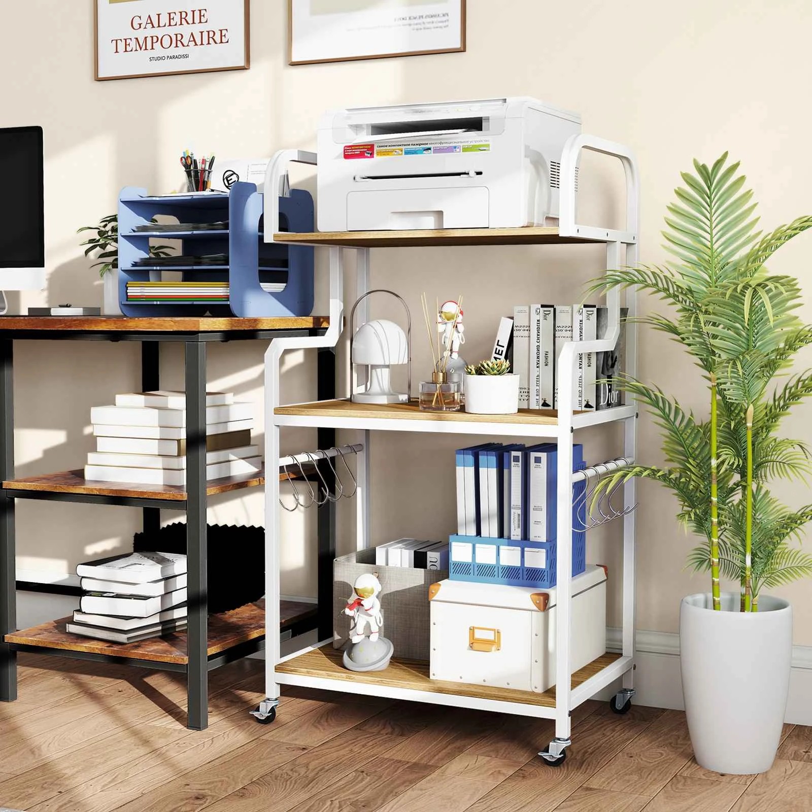 3 Costway 3-Tier Rolling Printer Stand 110cm Microwave Stand Cart - Natural, 3 of 3