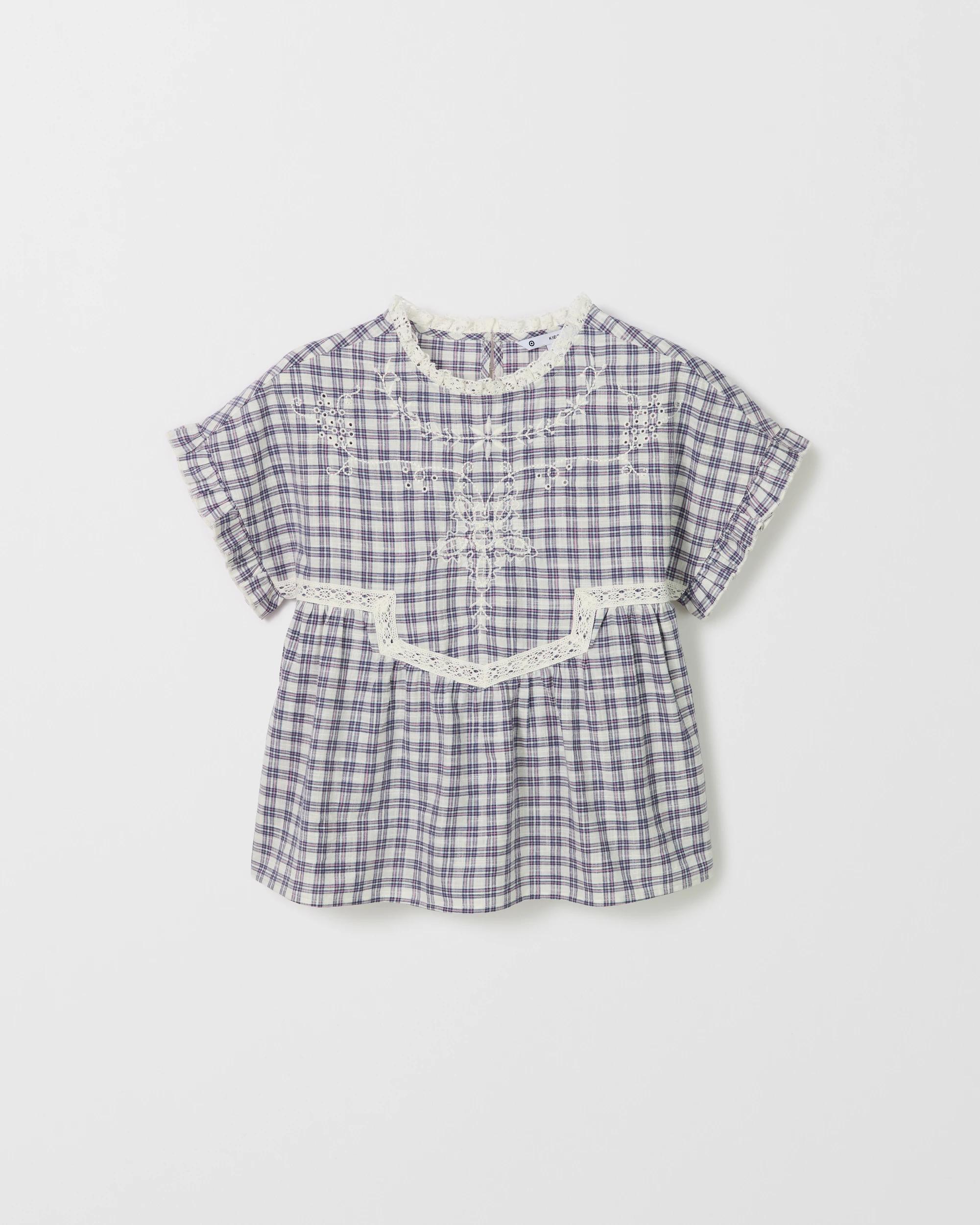 5 Target Kids Woven Short Sleeve Embroidered Top CHECK, 5 of 6