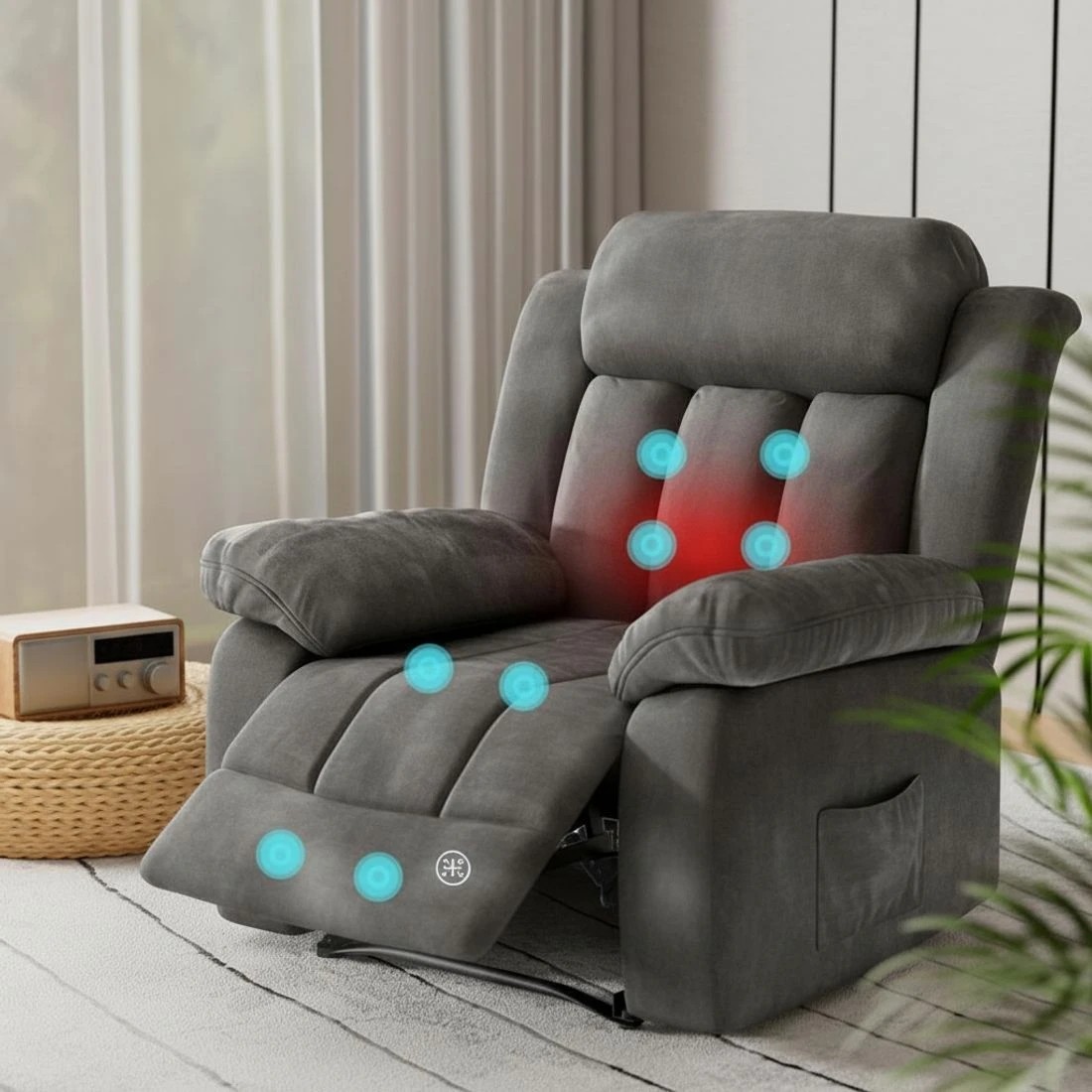 5 Artiss Recliner Chair Electric Massage Heated Chair - Grey, 5 of 6