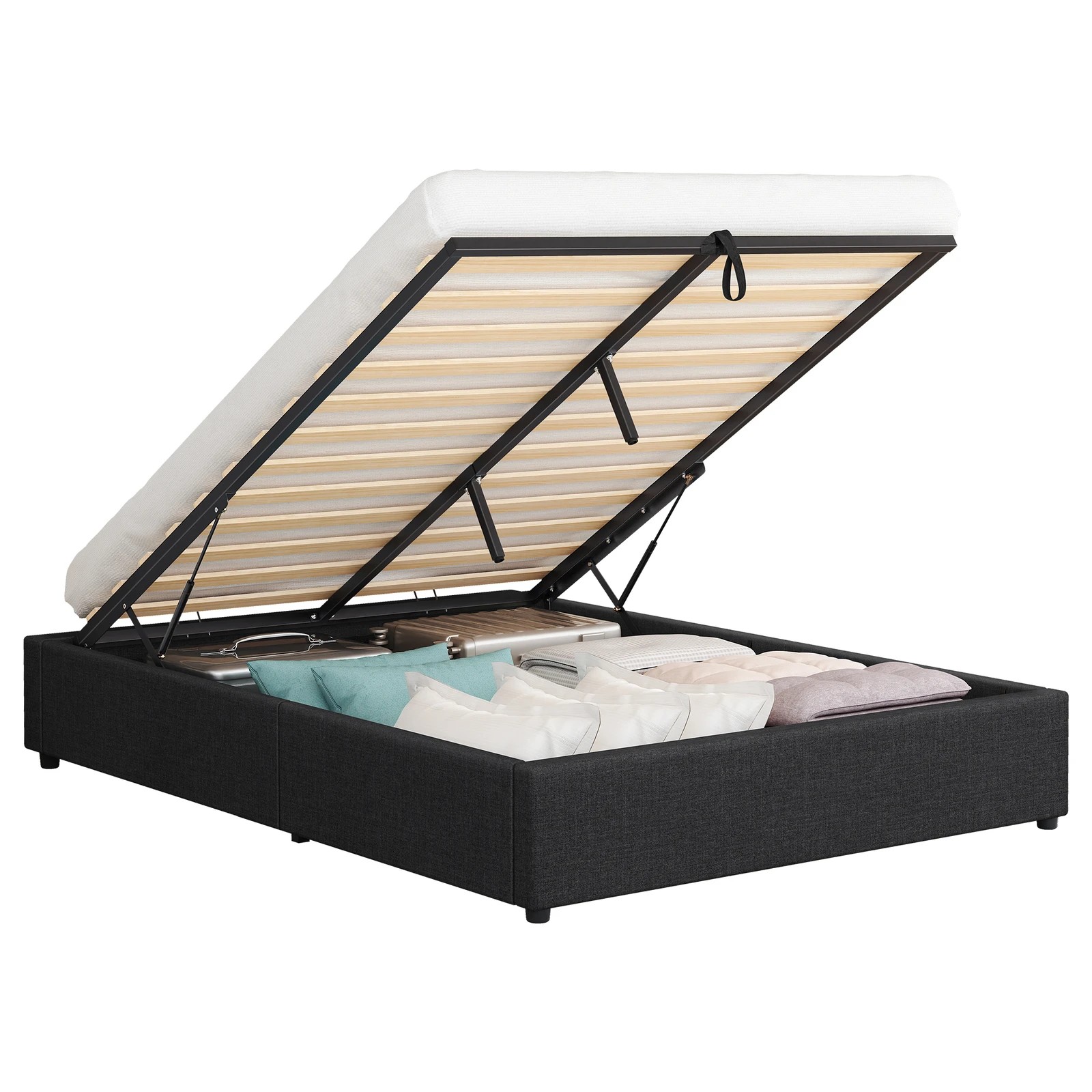 1 Alfordson Bed Frame Double Size Gas Lift Storage Mattress Base Barlow - Charcoal, 1 of 10