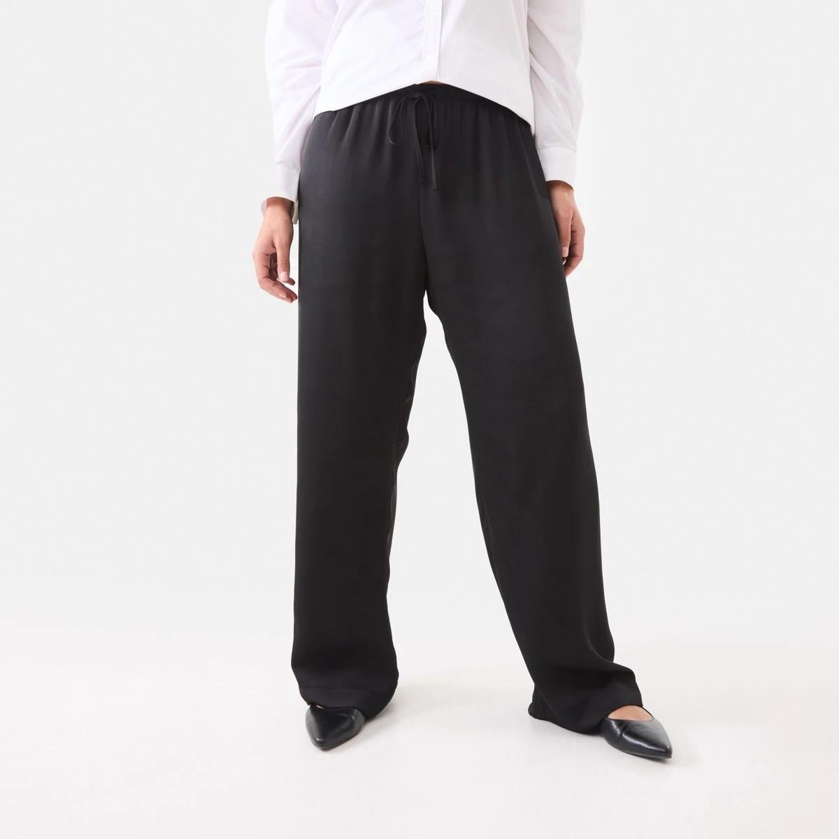 1 Tie Waist Satin Pants Black, 1 of 5