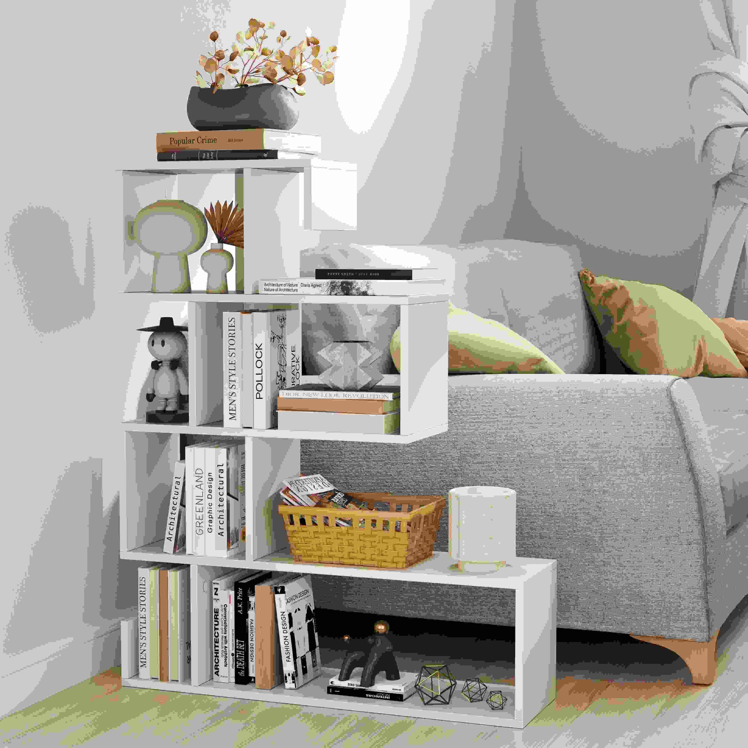2 Costway 5-Tier S-Shaped Bookshelf Bookcase w/Open Cubes Display Shelf Storage Rack - White, 2 of 4