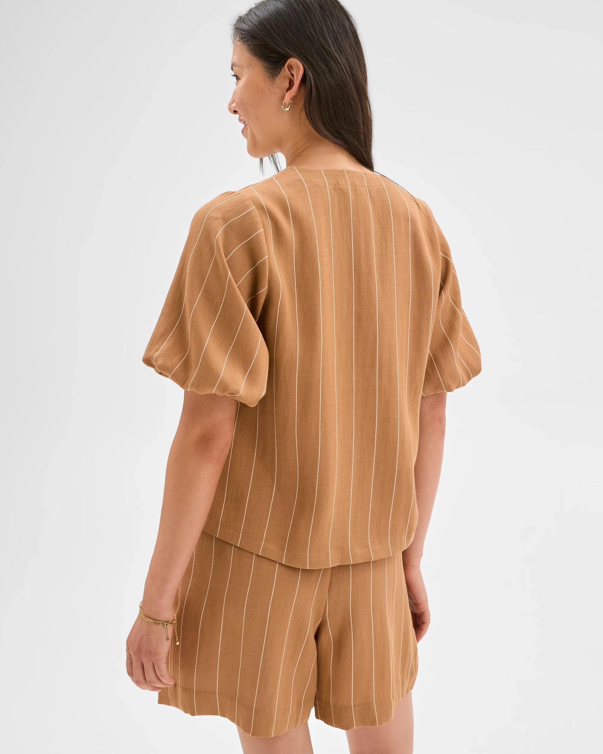 6 Puff Sleeve Blouse - Preview CARAMEL STRIPE, 6 of 6