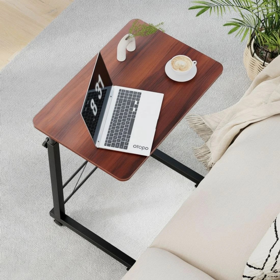 6 Artiss Laptop Desk Table Adjustable 60cm Height Ergonomic Home Office Compact Easy Assembly Lockable Wheels - Brown, 6 of 9