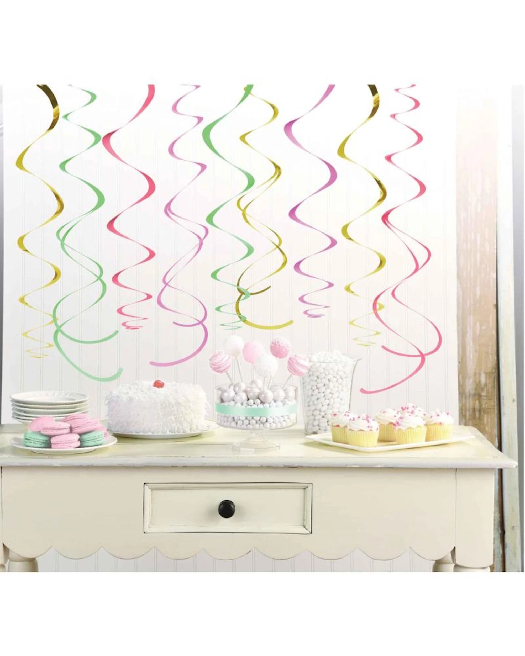 2 Amscan Inc. Pastel Mint Pink Coral and Gold Swirls Pack of 12 - Green, 2 of 2