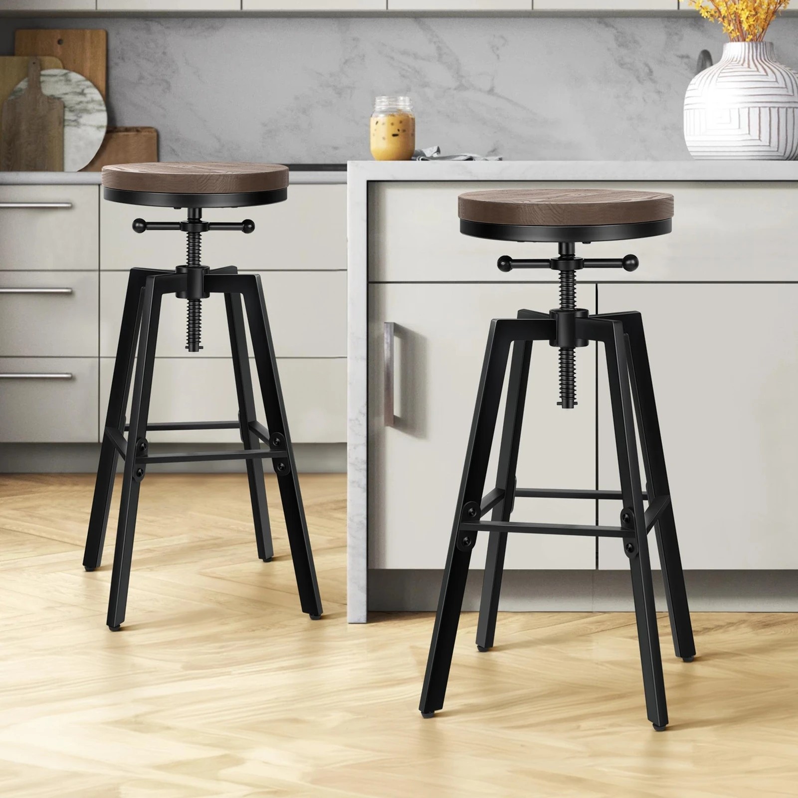 10 Alfordson 2x Bar Stool Retro Kitchen Vintage Chair Industrial Rustic Ezra - Black, 10 of 10